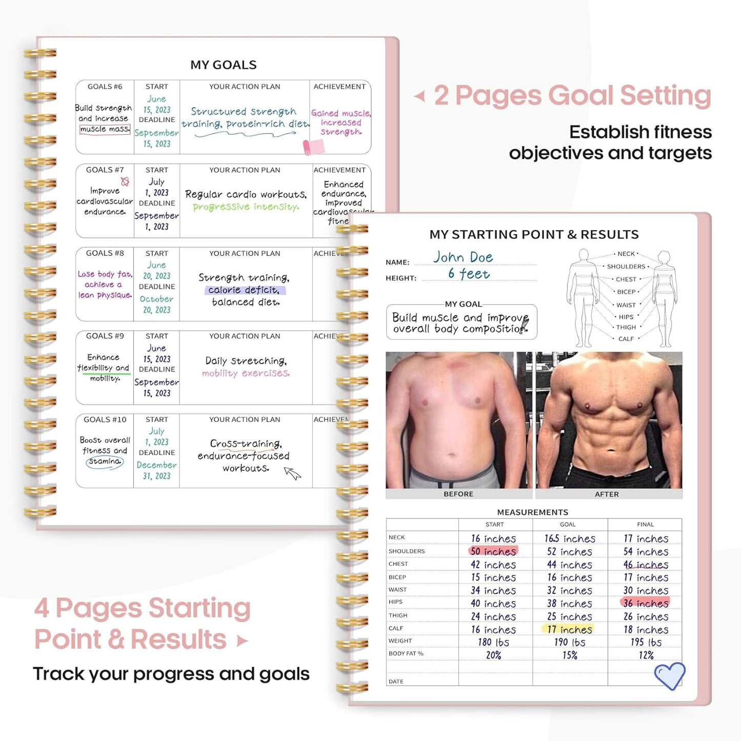 Fitness Workout Journal for Women & Men, A5(5.5" X 8.2") Workout Log Book Planner for Tracking, Progress, and Achieving Your Wellness Goals-Pink