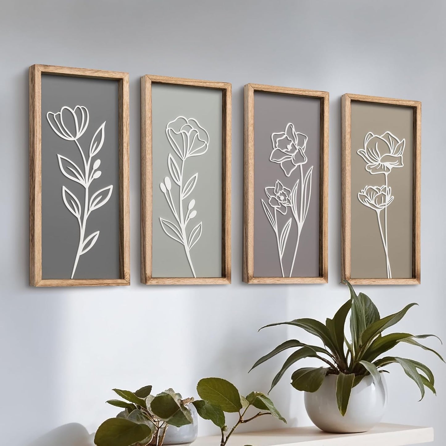 3D Wooden Floral Bathroom Wall Decor (Set of 4) Lightweight