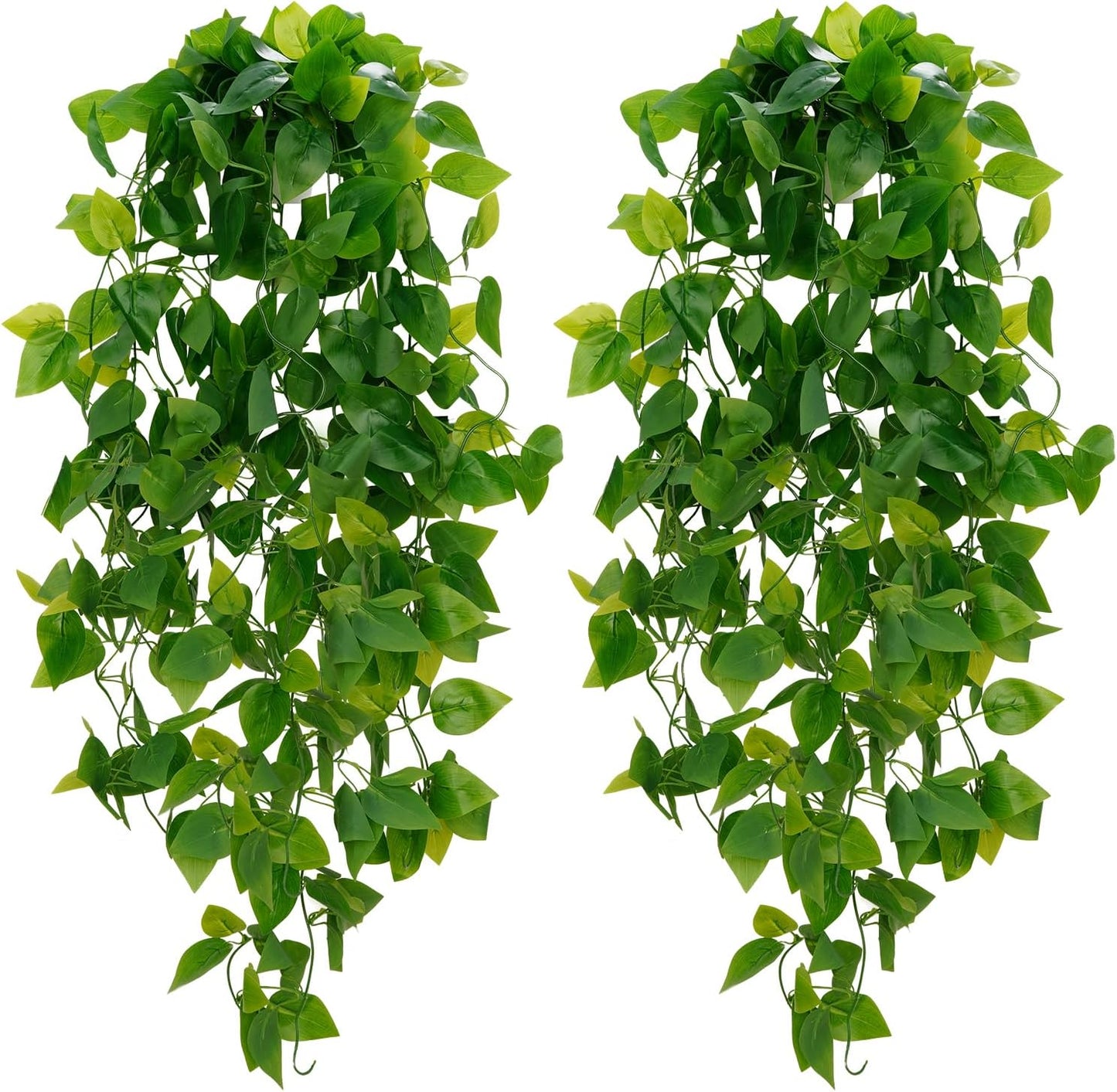BLEUM CADE Fake Hanging Plants, 2Pcs Artificial Hanging Plant, Faux Pothos Vines Hanging Plant Greenery for Wall Home Living Room Indoor Outdoor Decor (No Baskets)