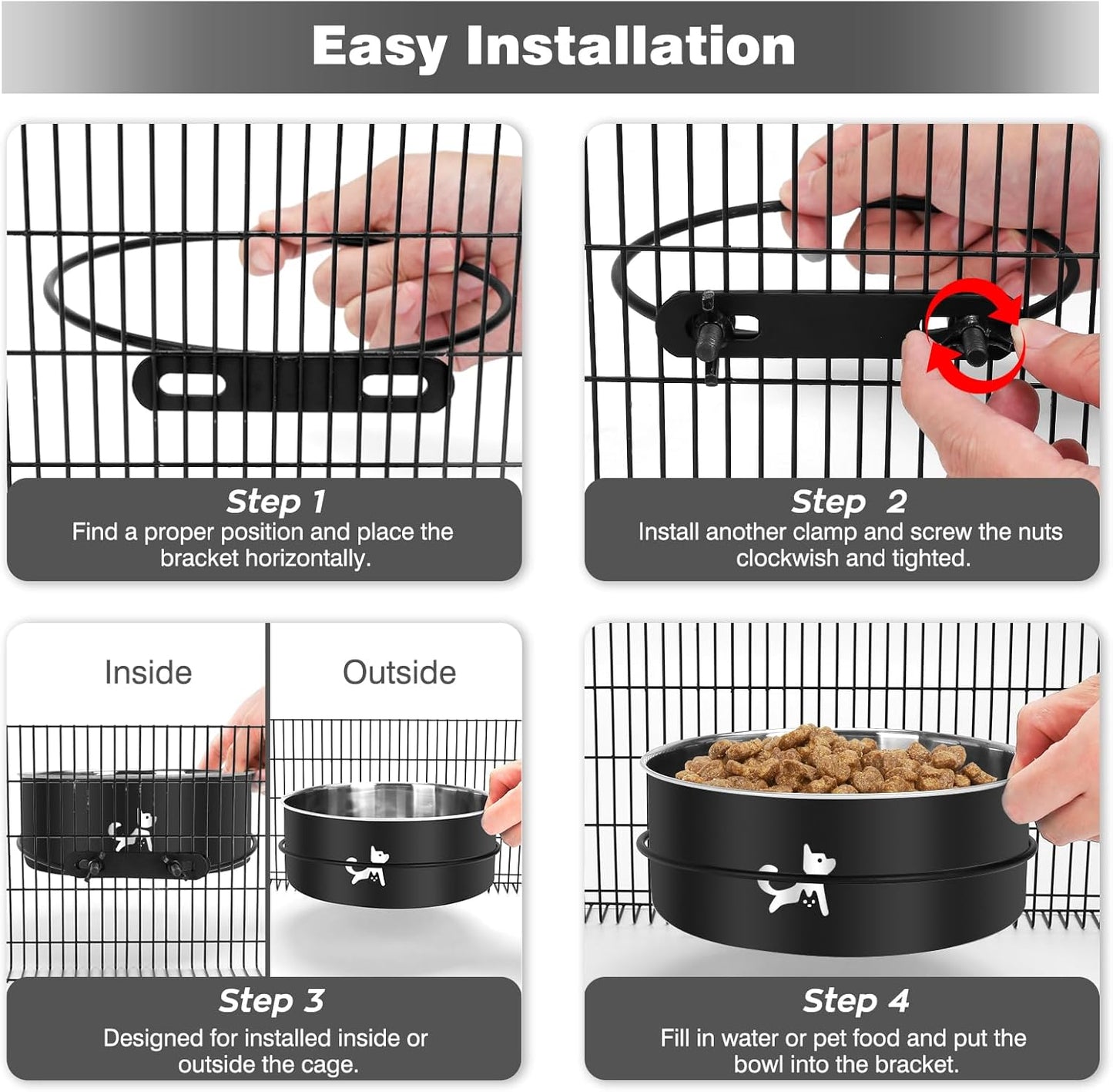 Dog Crate Bowls Hanging No Spill, Set of 2 Dog Crate Water Bowl