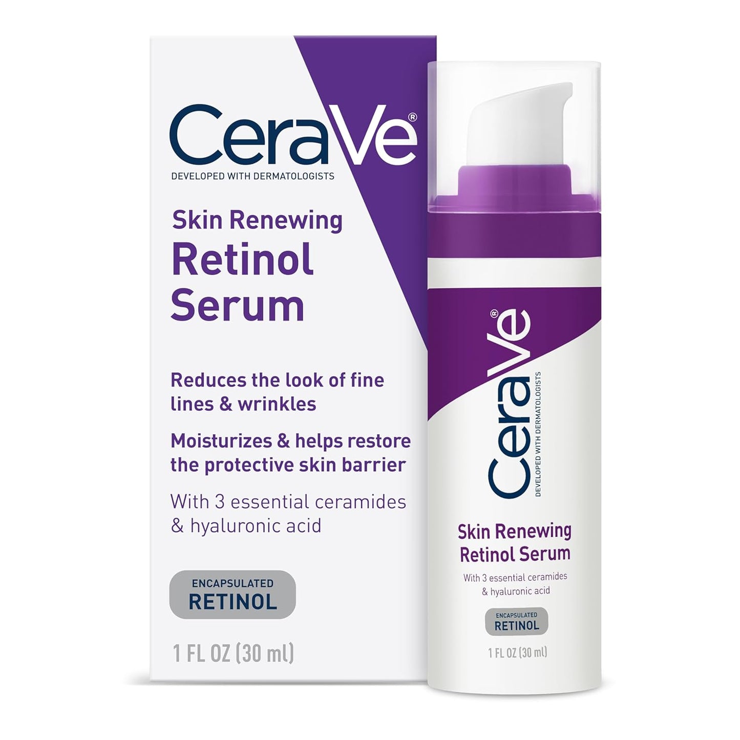 Cerave anti Aging Retinol Serum for Face, Encapsulated Retinol with Hyaluronic Acid, Niacinamide & Ceramides, Smooths Wrinkles & Fine Lines, Gentle Skin Brightening Serum, Fragrance Free, 1 Oz
