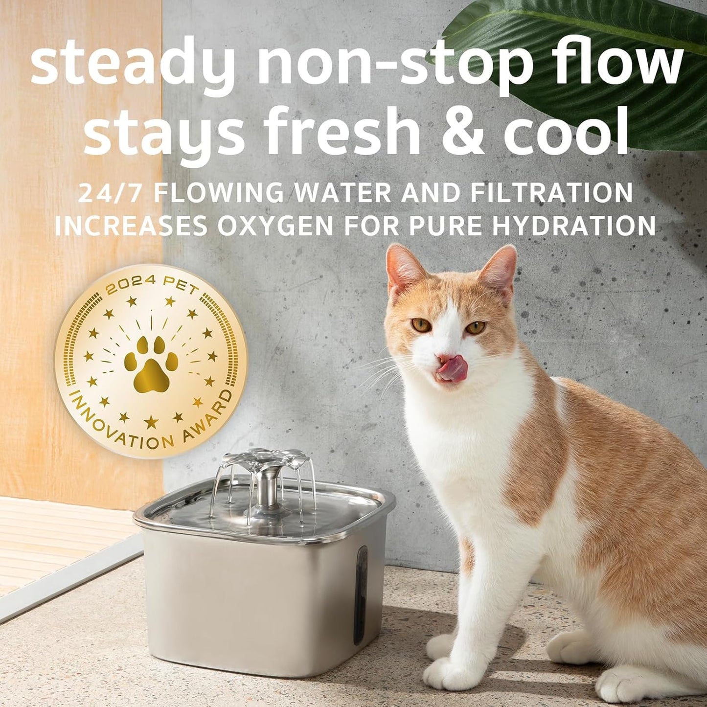 Veken Innovation Award Winner Stainless Steel Cat Water Fountain,