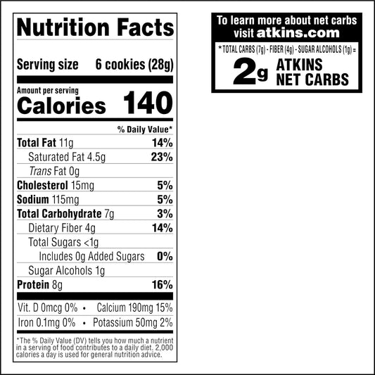 Atkins Bite-Sized Crunchy Protein Cookies, Chocolate Chip, 8G Protein, 4G Fiber, 1G Net Carb, 1G Sugar, Keto Friendly, 3 Bags (5 Servings per Bag)