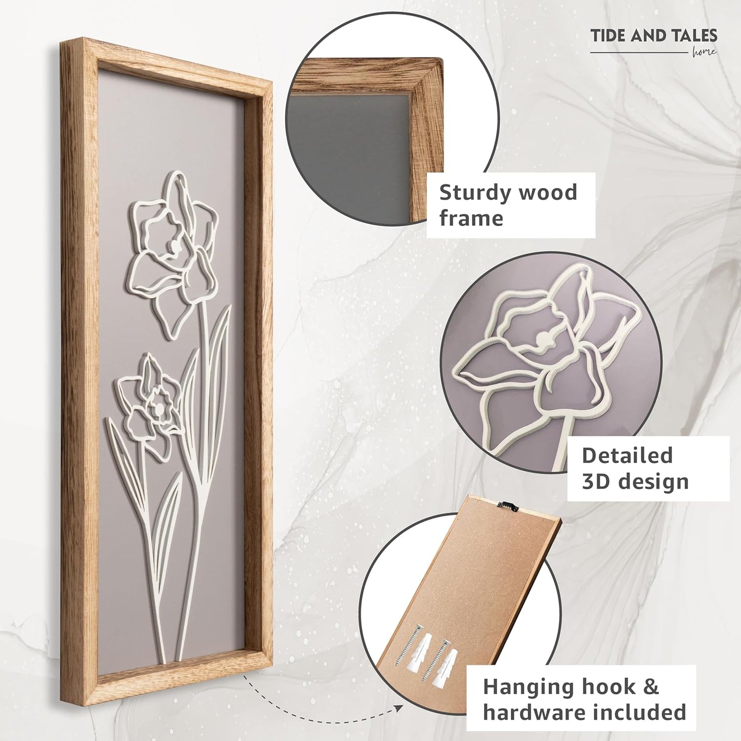 3D Wooden Floral Bathroom Wall Decor (Set of 4) Lightweight