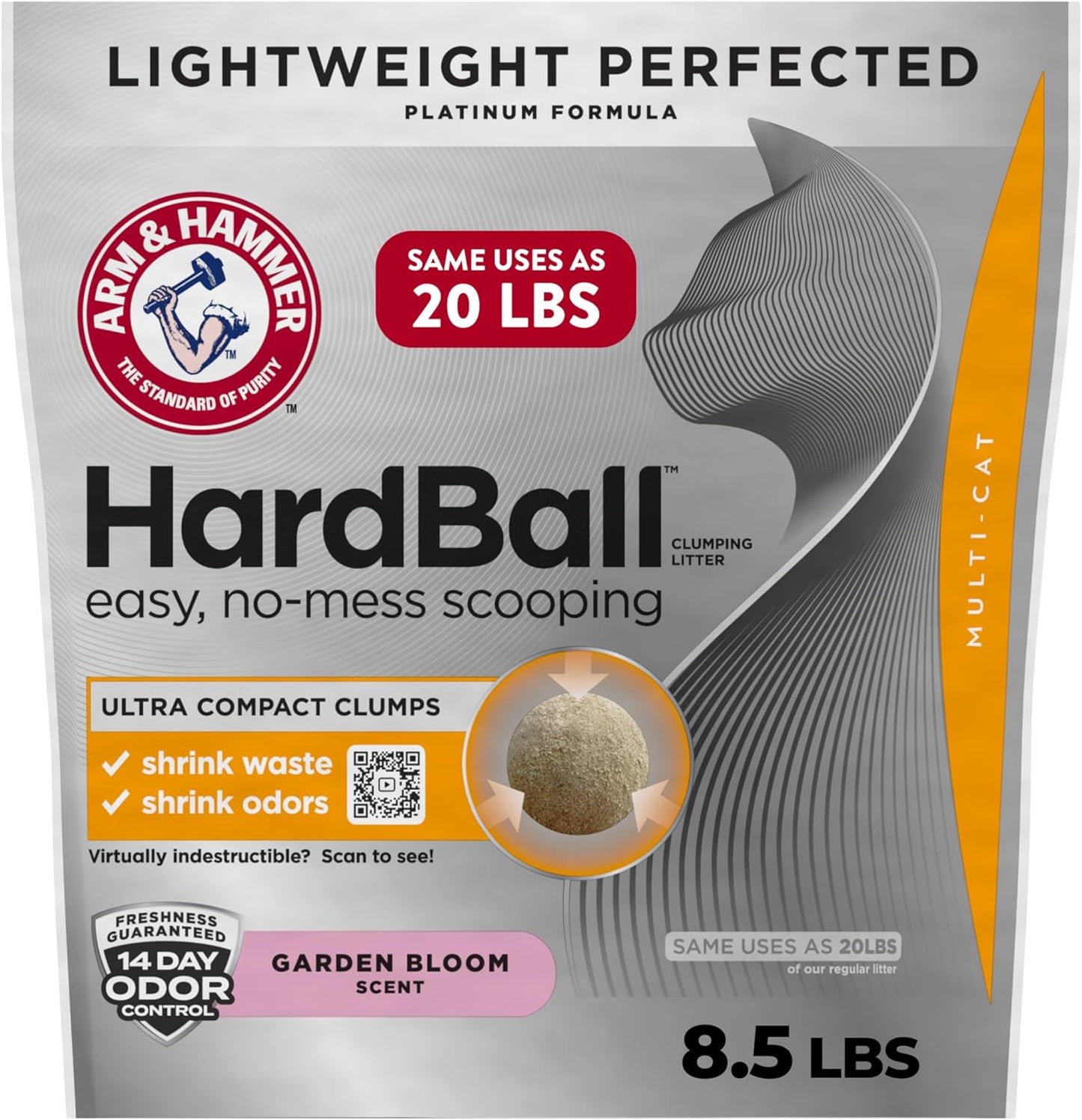 ARM & HAMMER Hardball Lightweight Platinum Multi-Cat Clumping Cat Litter Odor Control