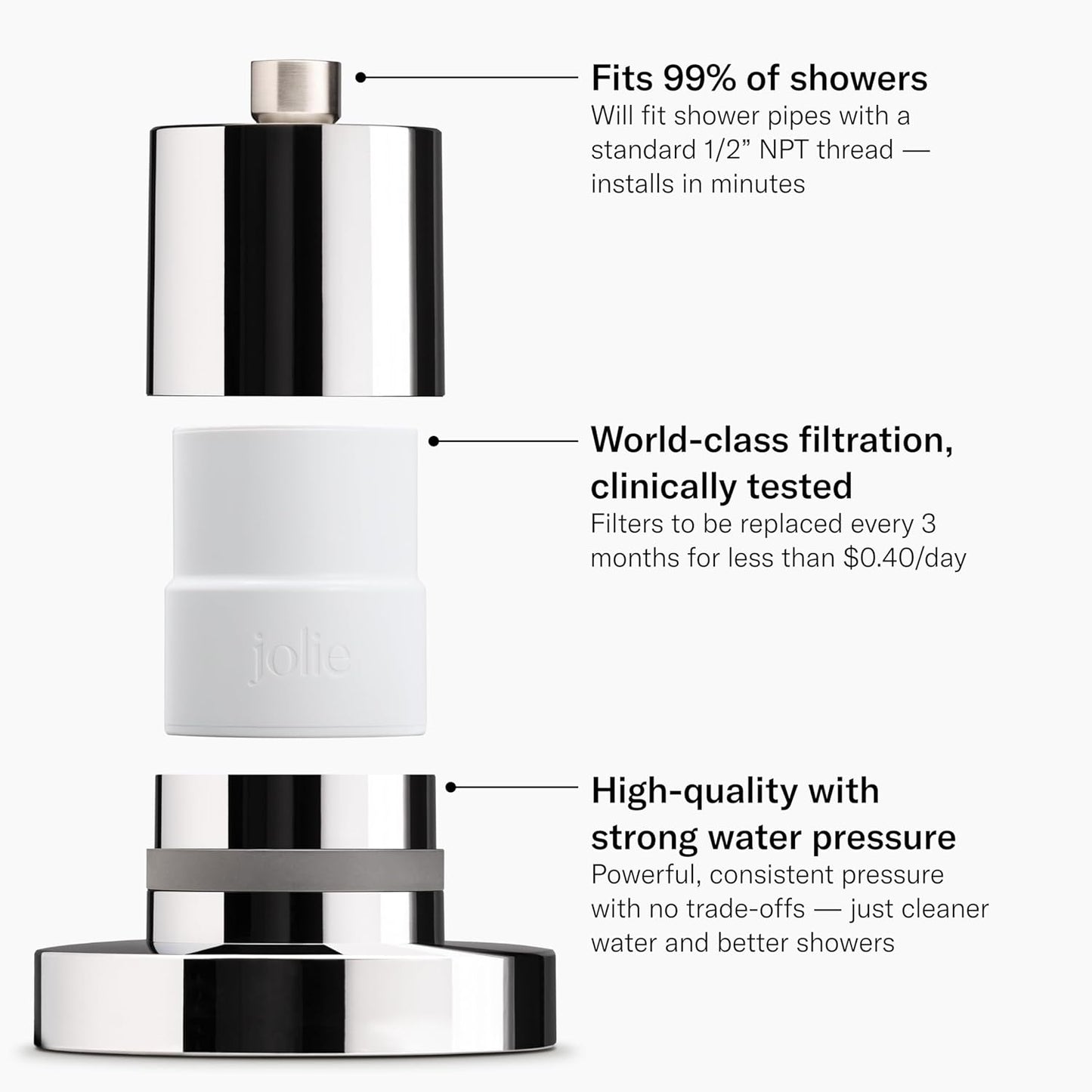 The Jolie Filtered SHOWERHEAD with Shower Water Filter System- High Pressure Showerhead, Hair and Skincare Accessory to Improve Beauty and Personal Care Routine (New Brushed Steel)