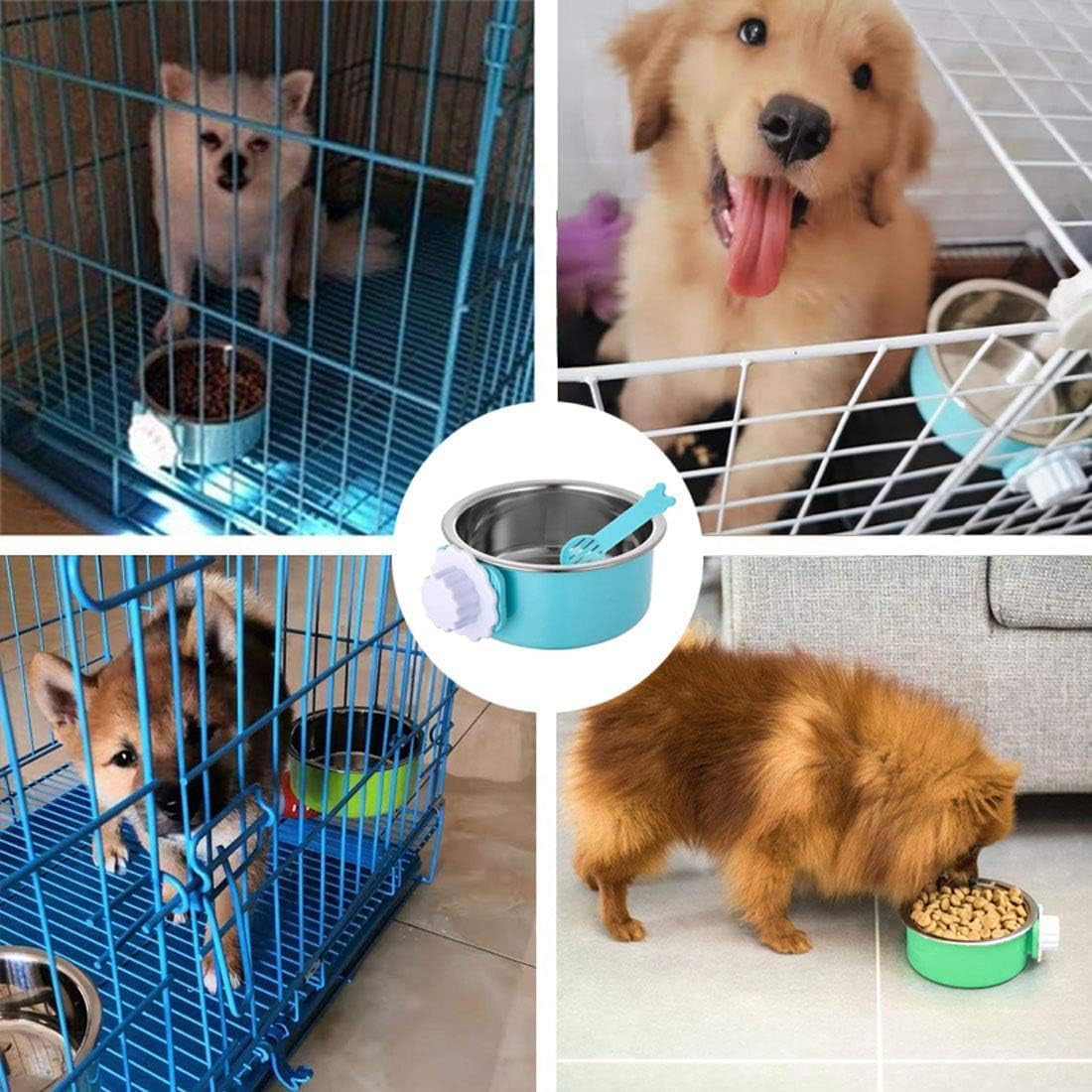 Hamiledyi 2-Pack Hanging Dog Bowls with Removable Stainless Steel Feeder