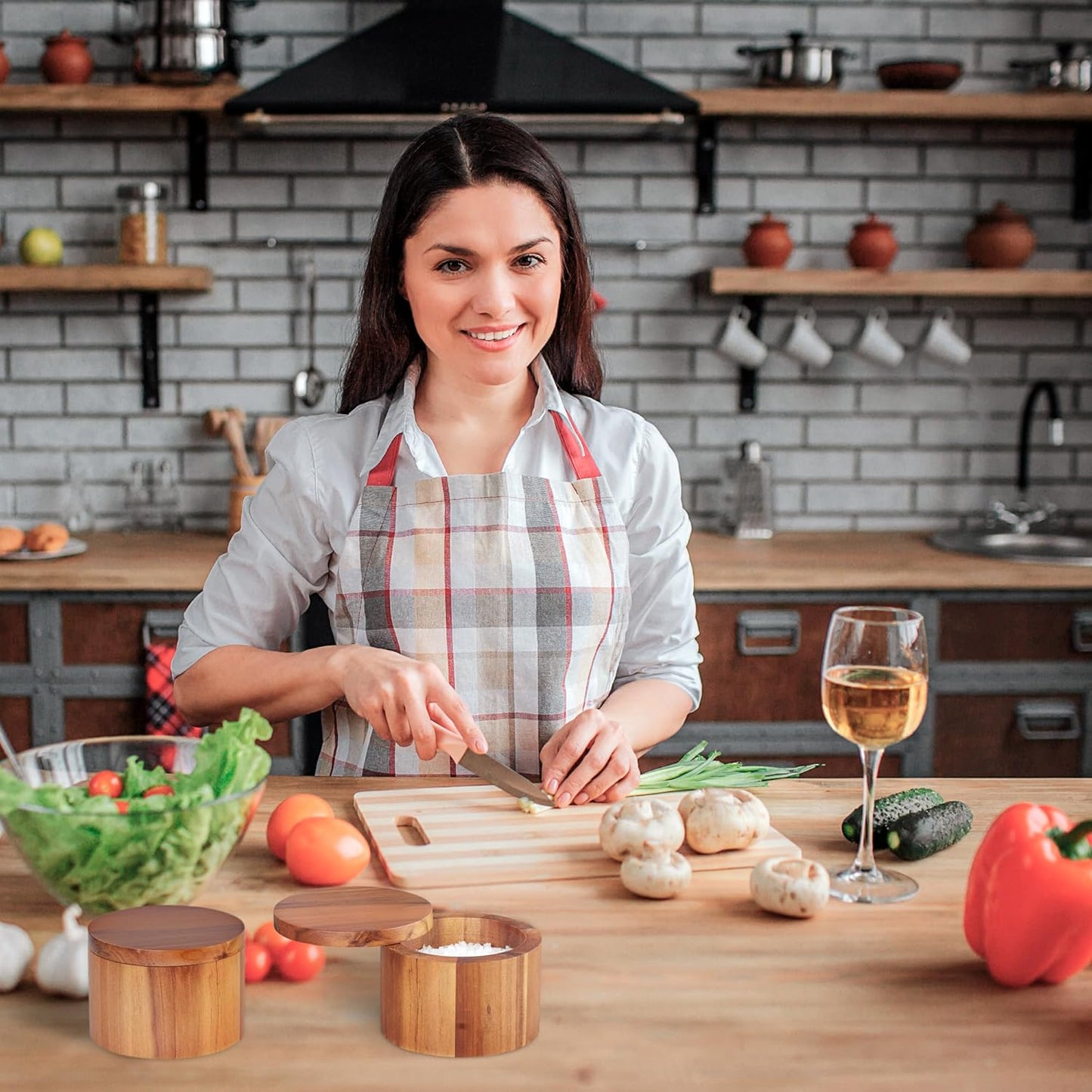 Demigo Acacia Wood Salt Box with Swivel Lid – 9oz Spice Keeper