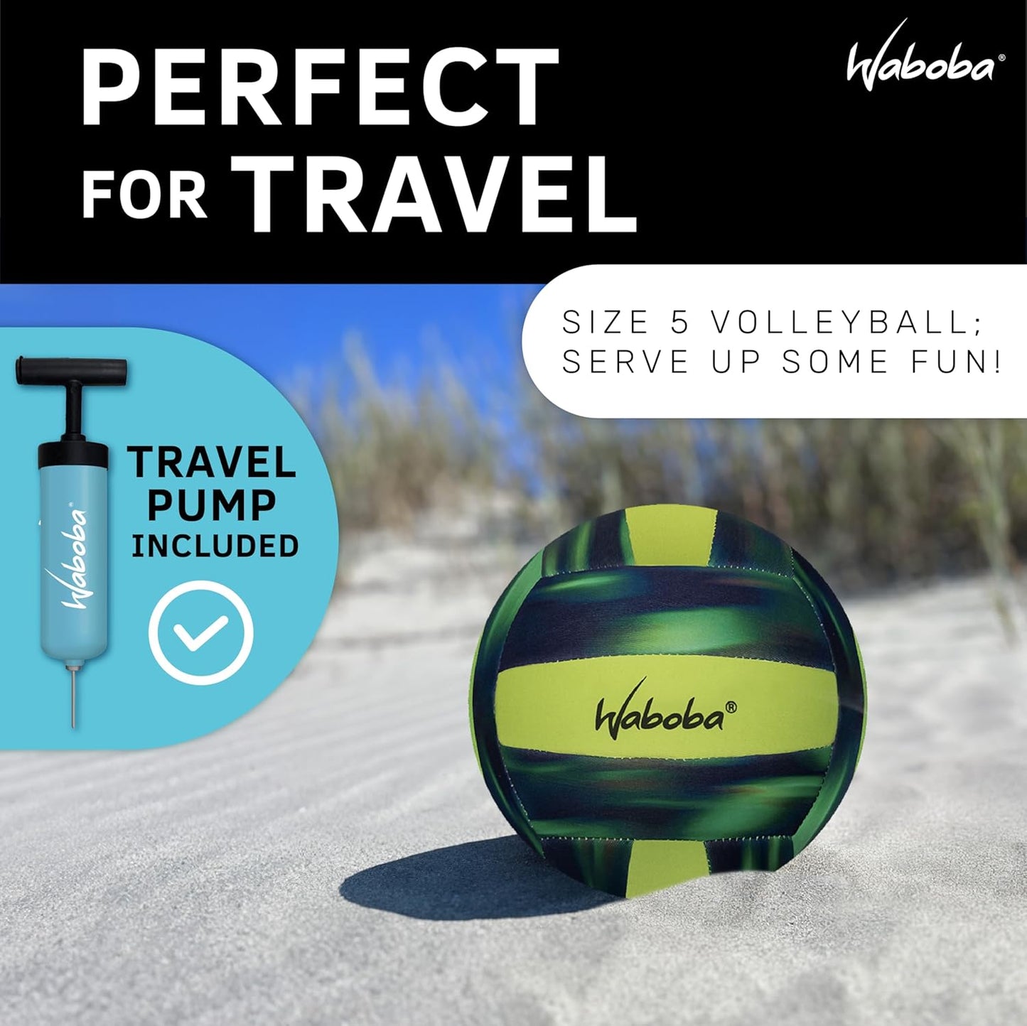 Waboba Sport Beach Pack – Includes 9 Inch Water Football, Beach Volleyball & Paddle Set – Perfect Summer Essential Bundle for Beach Games – Vacation Toys for Kids & Adults Ages 8 & up – Green