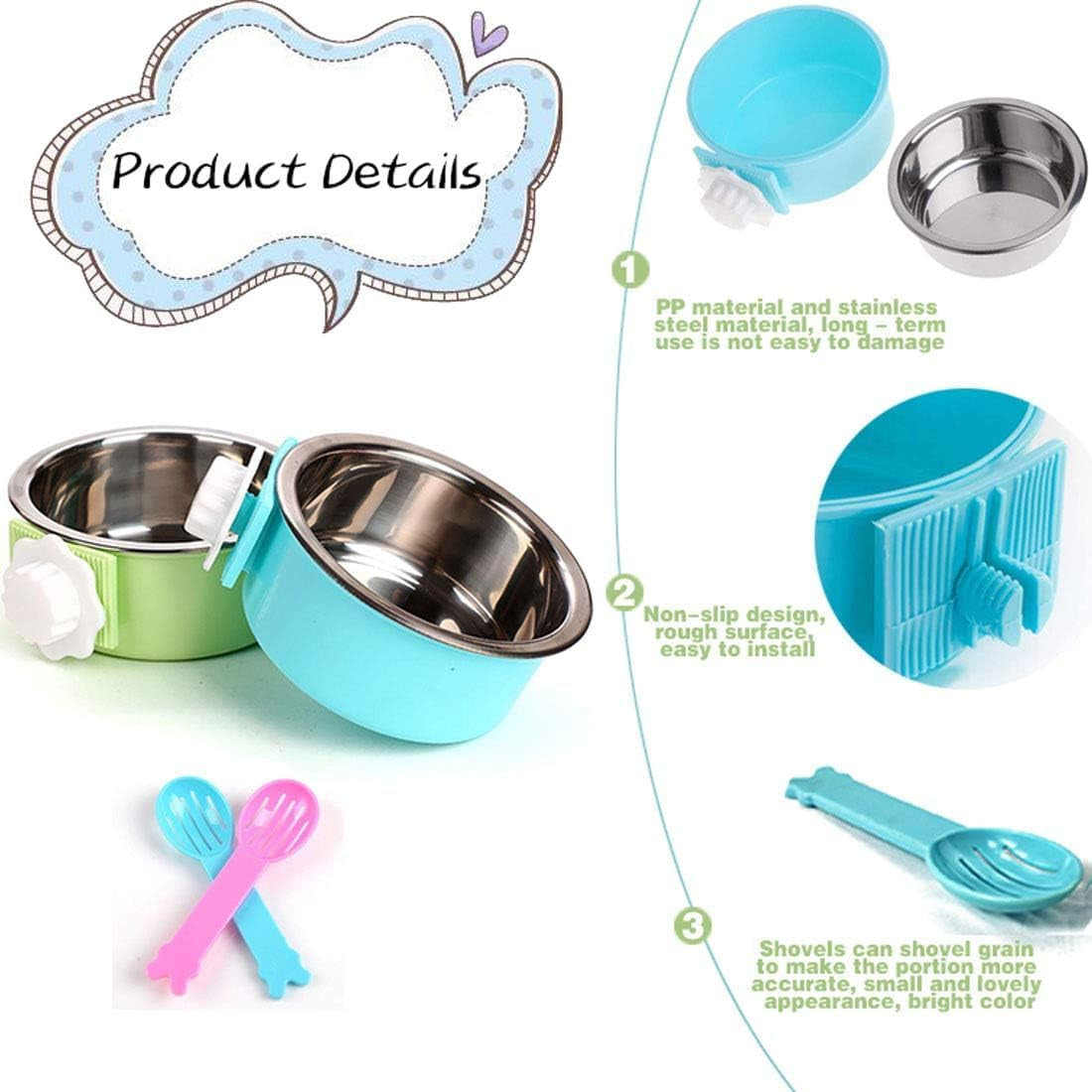 Hamiledyi 2-Pack Hanging Dog Bowls with Removable Stainless Steel Feeder