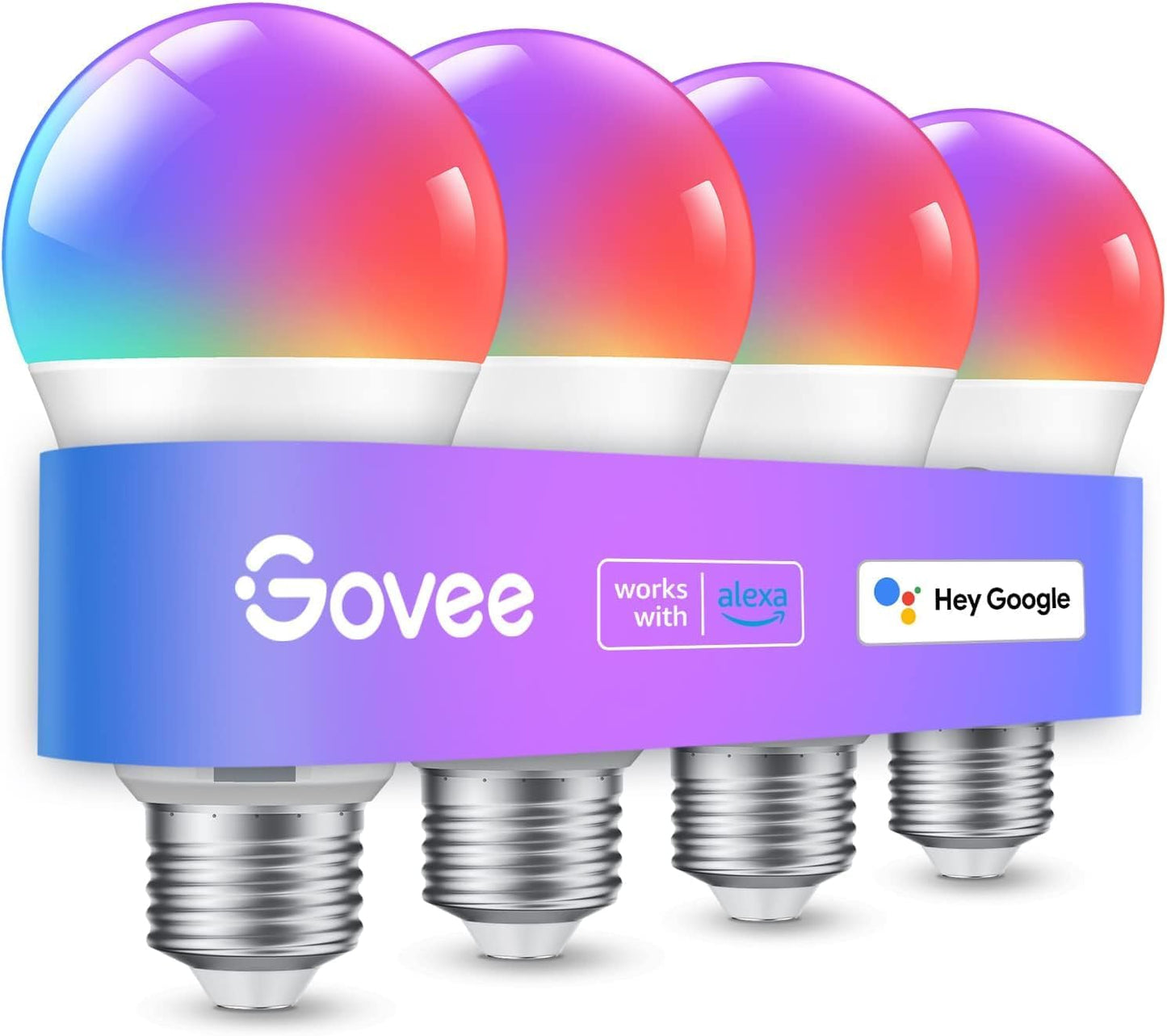 Govee Smart Light Bulbs, Color Changing Light Bulb, Work with Alexa and Google Assistant, 16 Million Colors RGBWW, Wifi & Bluetooth LED Light Bulbs, Music Sync, A19, 800 Lumens, 4 Pack