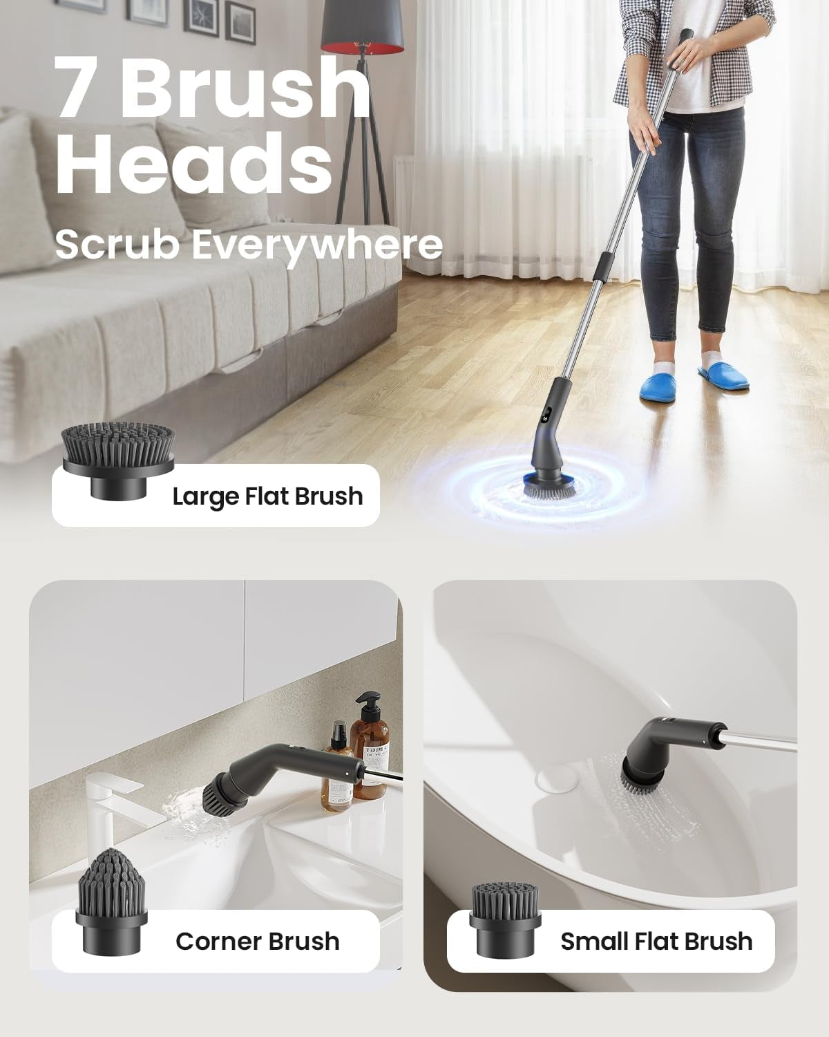 Electric Spin Scrubber, 2025 New Cordless Cleaning Brush for Home