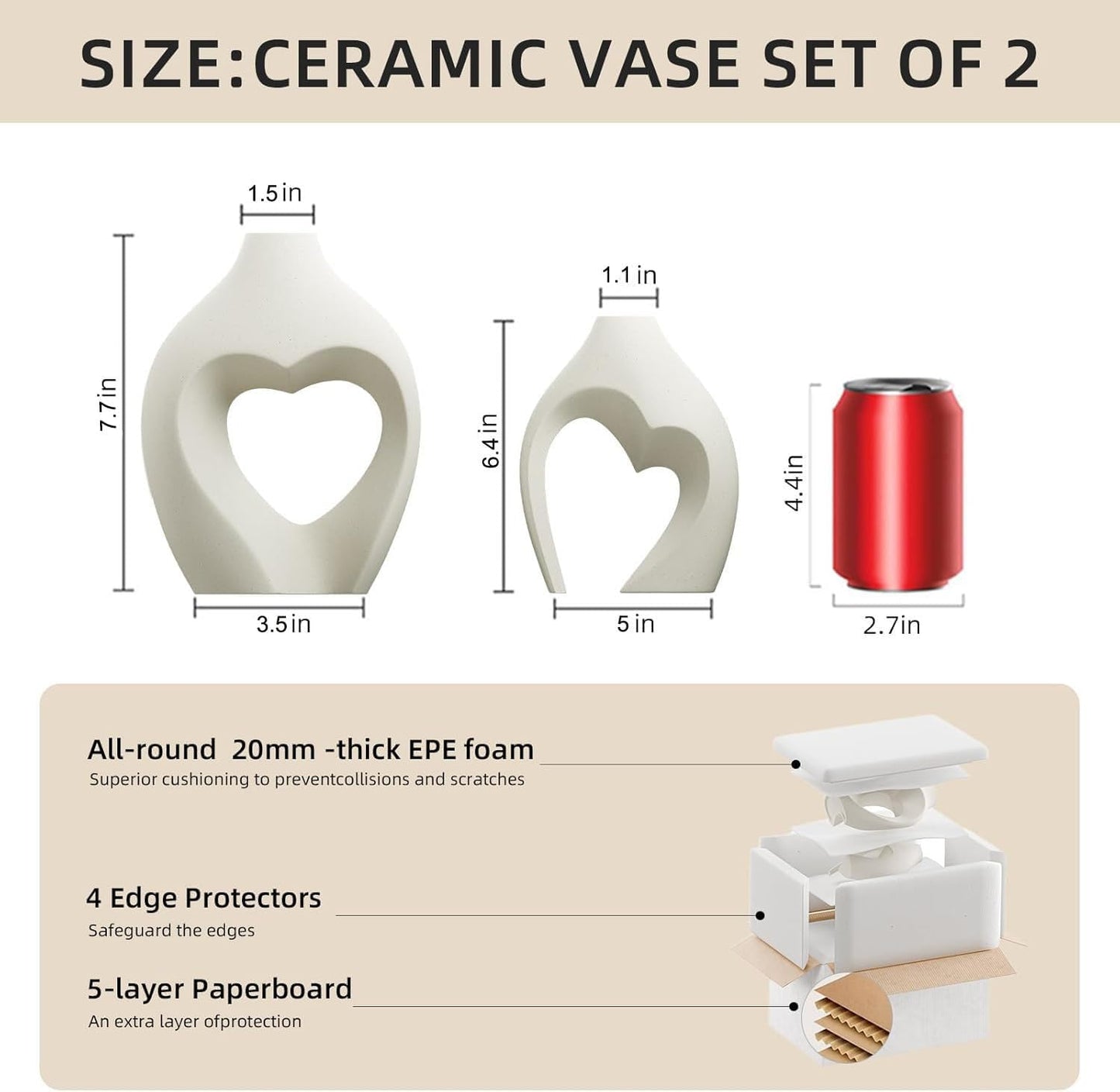 White Vases for Decor, Heart Shaped Ceramic Vase Set of 2