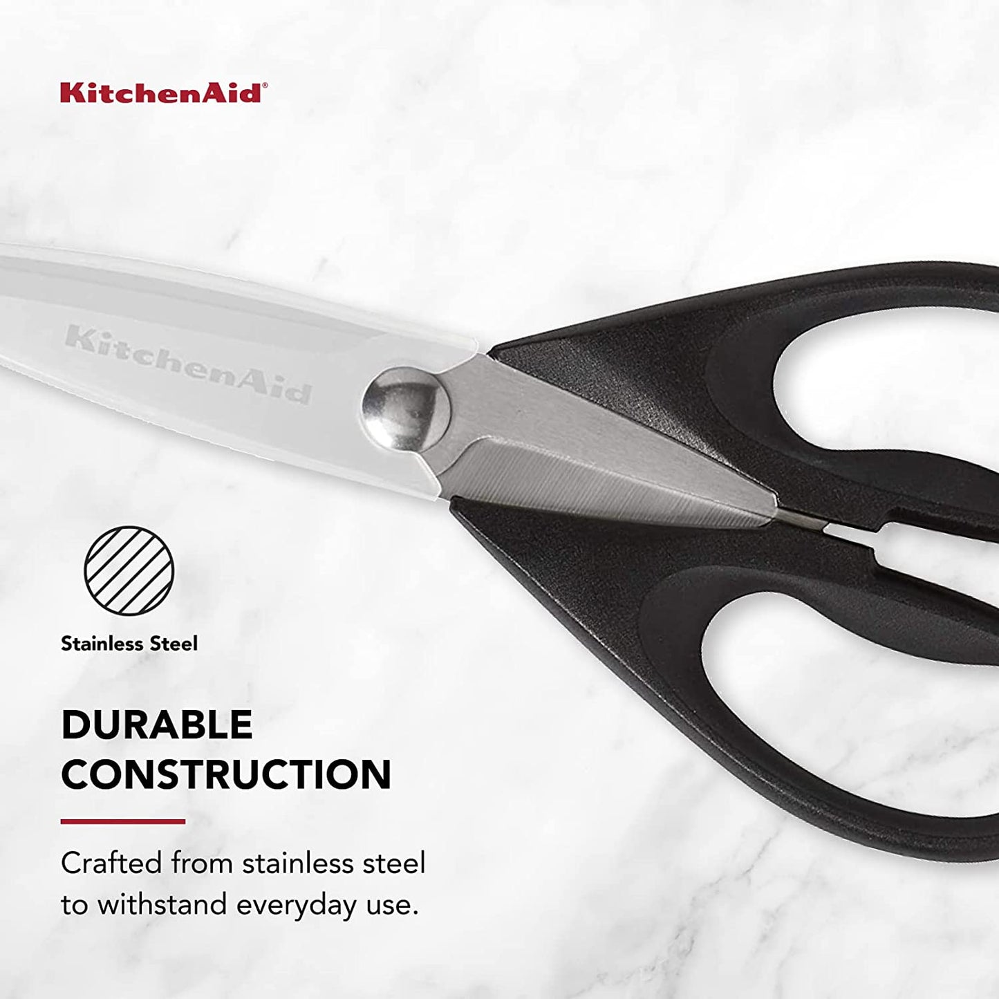 Kitchenaid All Purpose Kitchen Shears with Protective Sheath Durable Stainless Steel Scissors, Dishwasher Safe, Soft Grip Comfort Handle, 8.72 Inch, Black