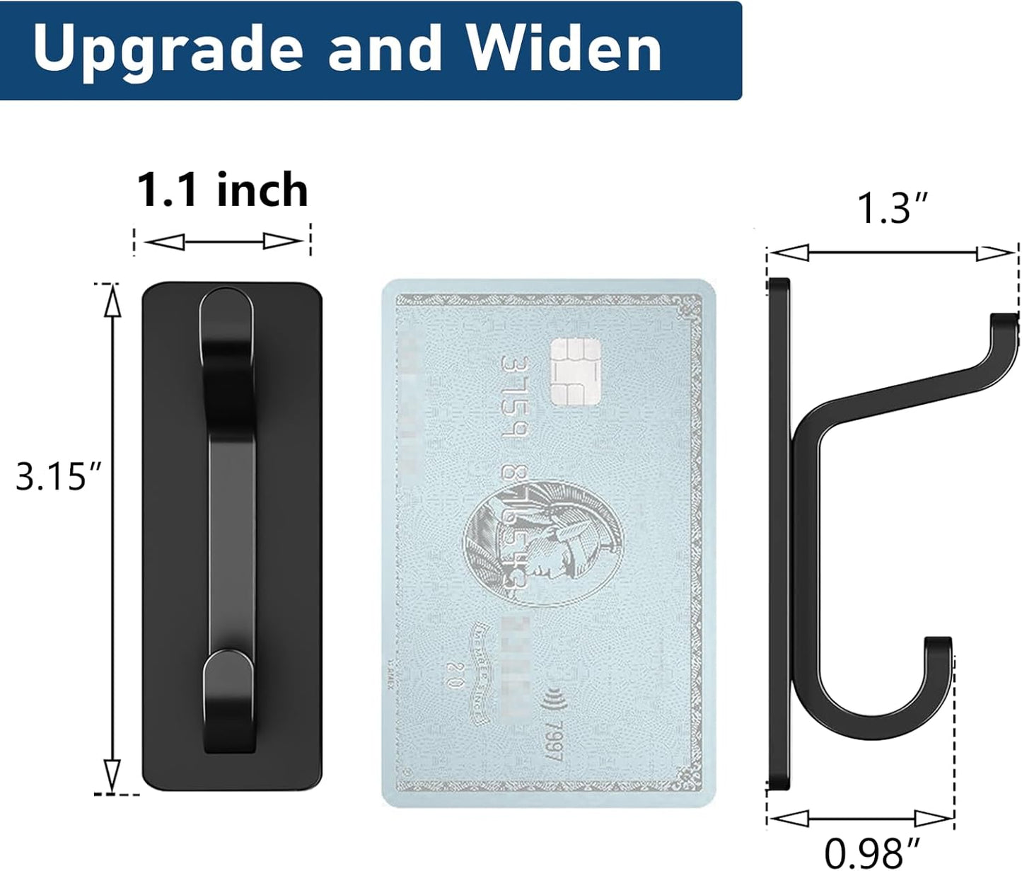 Wall Hooks for Coat and Towel: 13LB Adhesive Door Hanger Stick On, Black 4 Pack