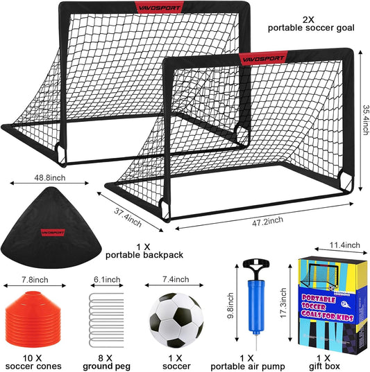 Kids Soccer Goals for Backyard Set - 2 of 4' X 3' Portable Soccer Goal Training Equipment, Pop up Toddler Soccer Net with Soccer Ball, Stocking Stuffers for Kids Youth Outdoor Games, Sports Play Gifts