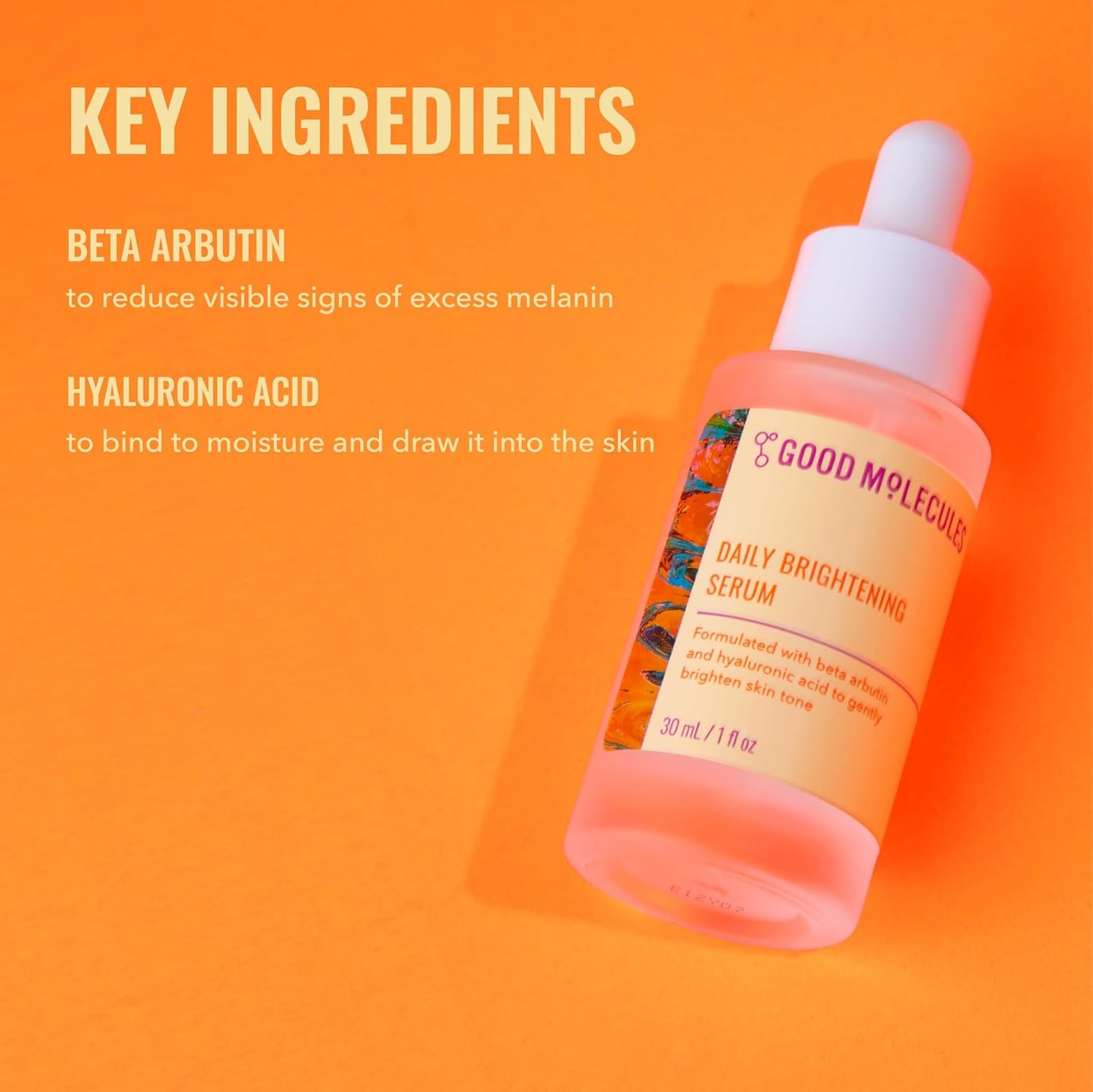 Good Molecules Daily Brightening Serum - Hyaluronic Acid Serum with Beta Arbutin to Target Dark Spots - Brightening and Anti-Aging Skin Care for Face