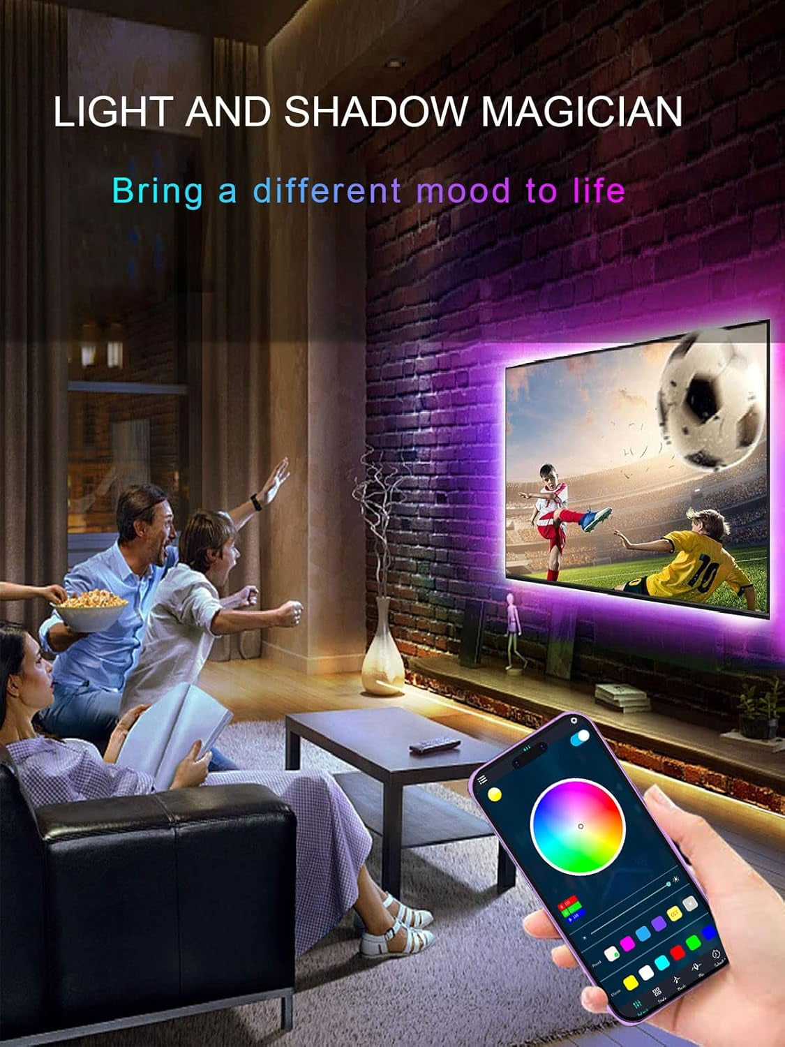 LED Lights for TV, 16.4Ft LED Lights for 45-75 Inch Tvs, RGB TV Backlight Behind, Music Sync Bluetooth APP & Remote Control Strip Lights USB Powered for Bedroom, Gaming, Home Décor