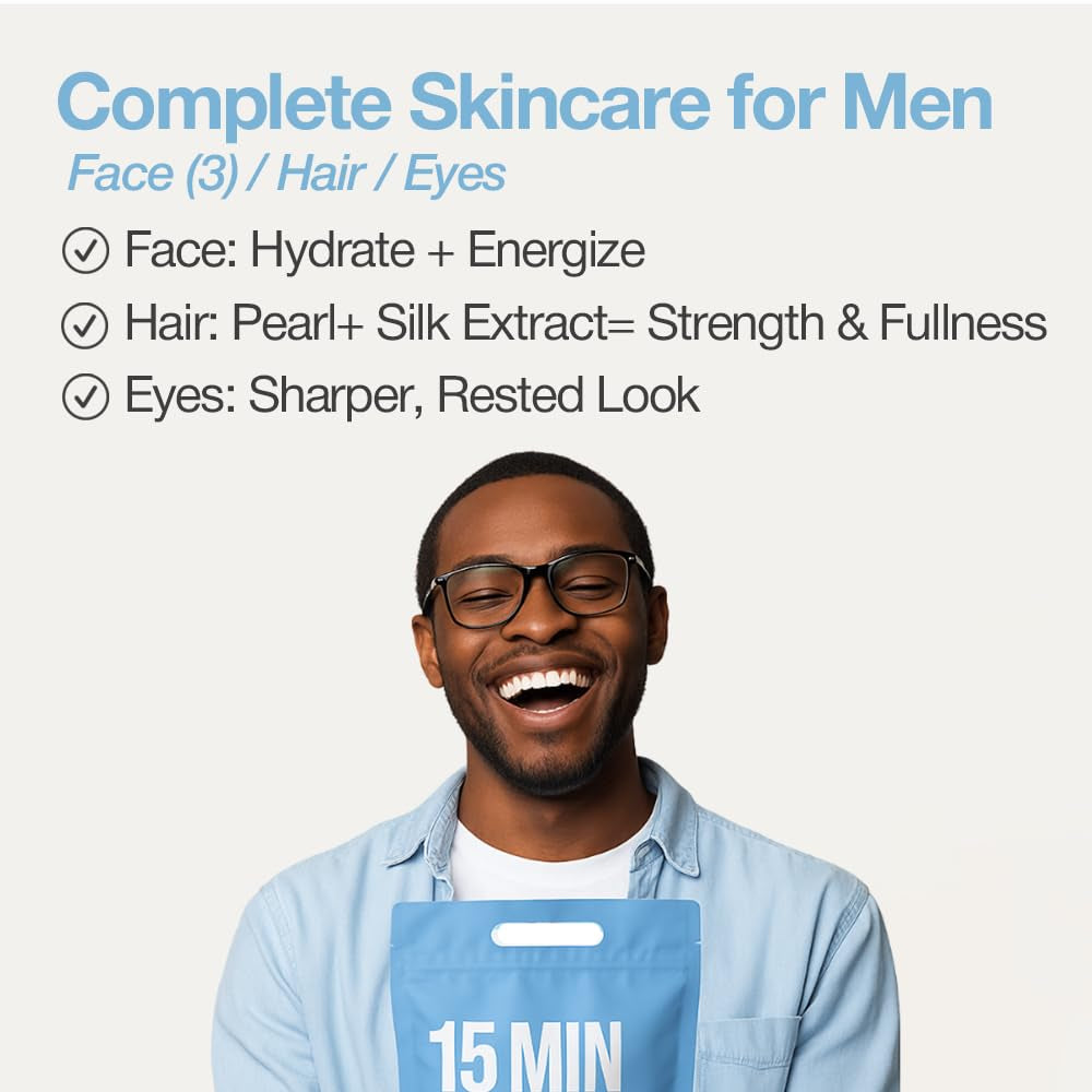 15 Min Groom Me Kit by Naisture – Korean at Home Spa Kit for Men with Hair Mask, Collagen Mask, Tea Tree Face Mask, Hyaluronic Acid Mask, and Eye Mask