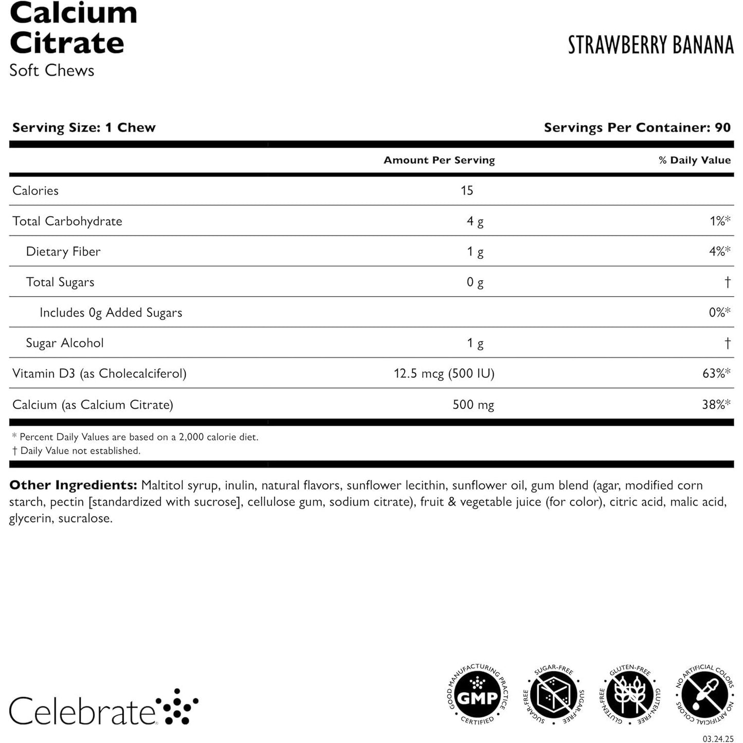 Bariatric 500Mg Calcium Citrate Soft Chews with 500 IU Vitamin D3 – Essential for Gastric Bypass Patients & Bone Health - Sugar & Gluten Free, Strawberry Banana Cream (90 Chews)