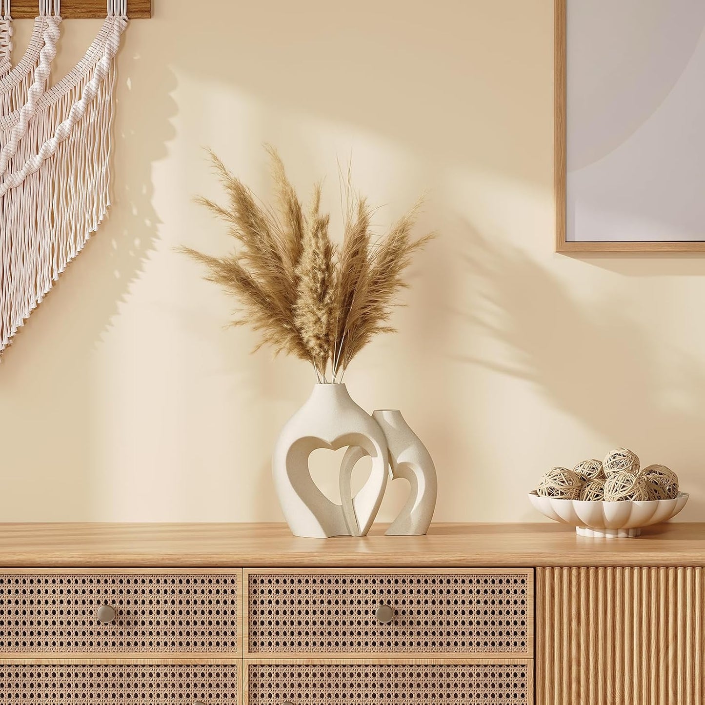 White Vases for Decor, Heart Shaped Ceramic Vase Set of 2