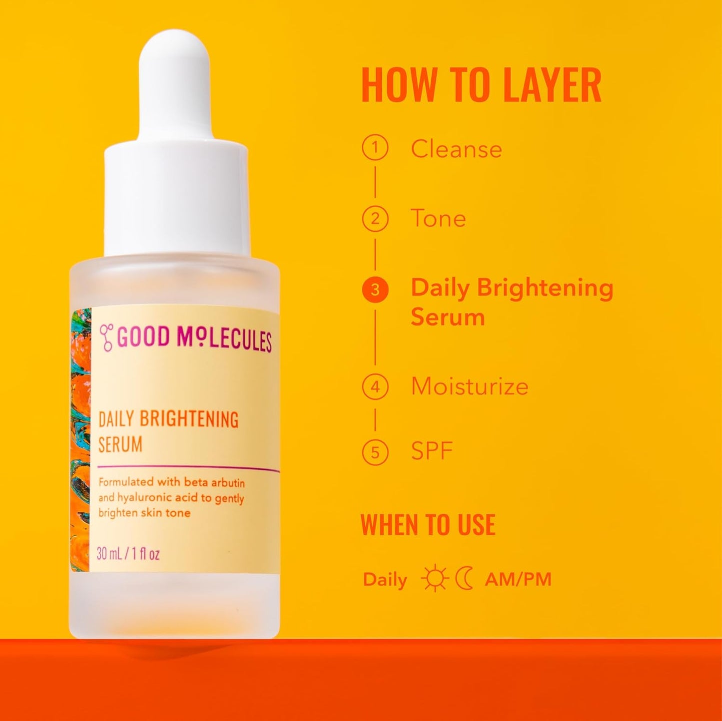 Good Molecules Daily Brightening Serum - Hyaluronic Acid Serum with Beta Arbutin to Target Dark Spots - Brightening and Anti-Aging Skin Care for Face