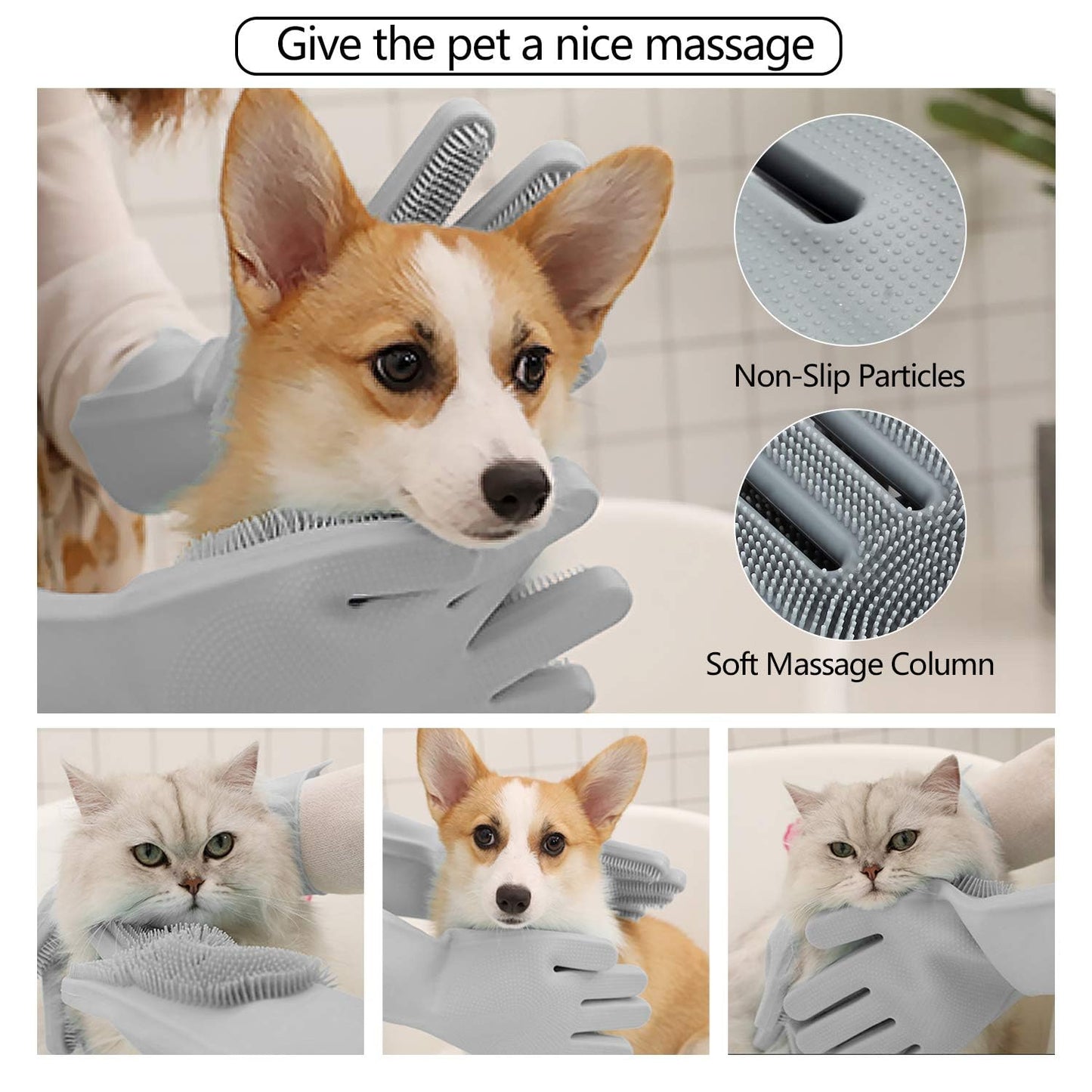Pet Grooming Gloves - Gentle Dog Bathing Shampoo Brush