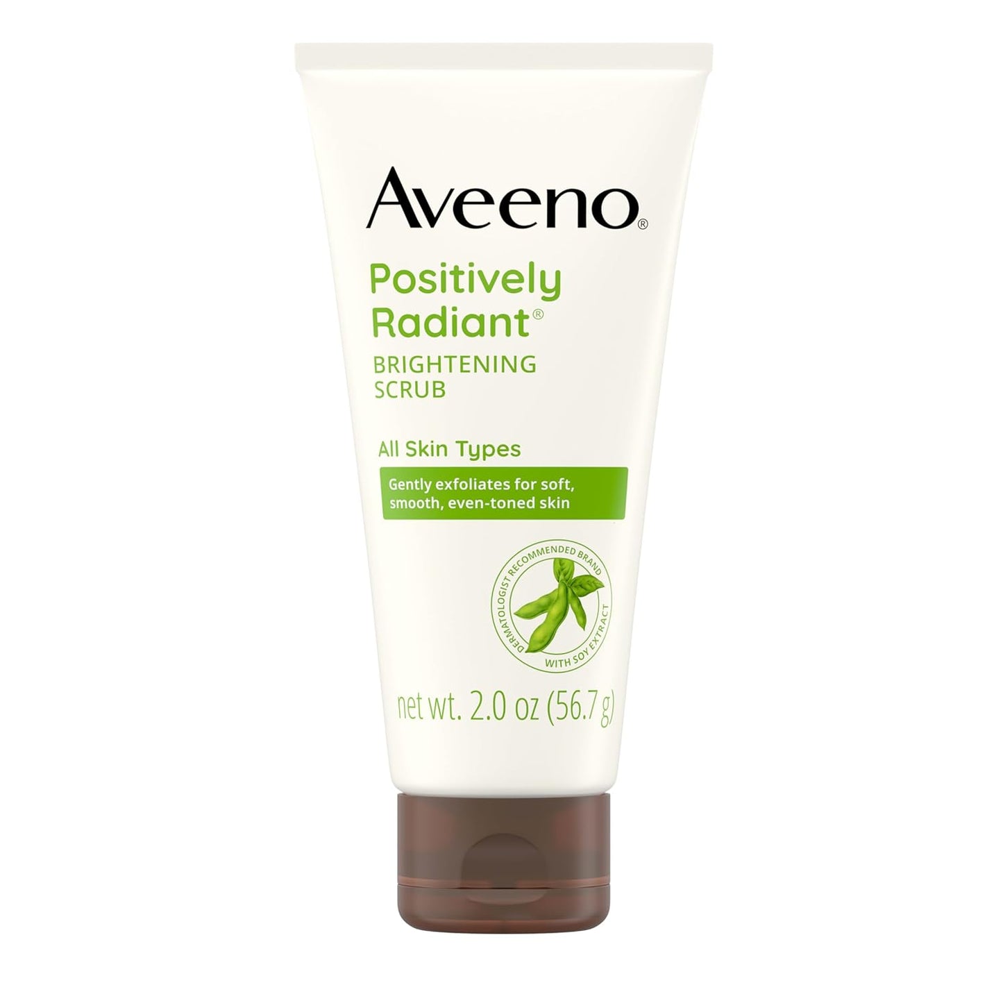 Aveeno Positively Radiant Skin Brightening Exfoliating Daily Facial Scrub, Moisture-Rich Soy Extract, Helps Improve Skin Tone & Texture, Oil-& Soap-Free, Hypoallergenic, Travel Size, 2 Oz