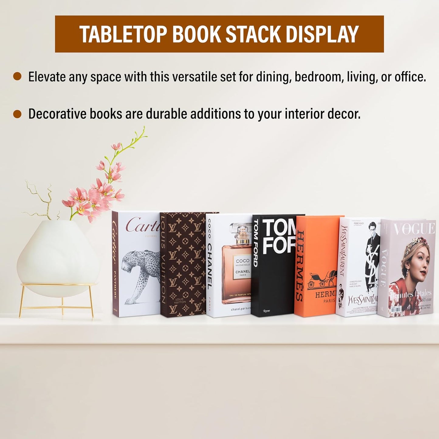 LUXE LARGE | 4 PCS Faux Decorative Books for Home Decor | Not Real Books | Coffee Table Decor, Shelf Styling & Modern Aesthetic Accent Pieces for Living Room, Office, Entryway, or Bookshelf Display
