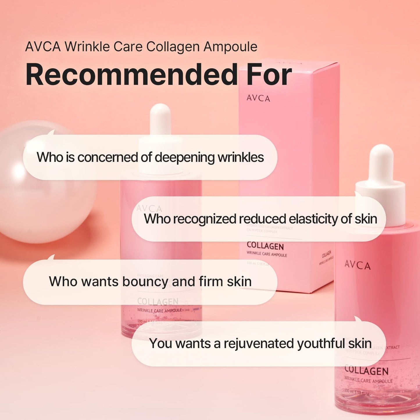 AVCA Collagen & Peptide Wrinkle Care Serum 100Ml (3.38 Fl Oz) – Firming Face Serum for Wrinkles and Elasticity, Hydrating Anti-Aging Korean Skin Care with Hydrolyzed Collagen