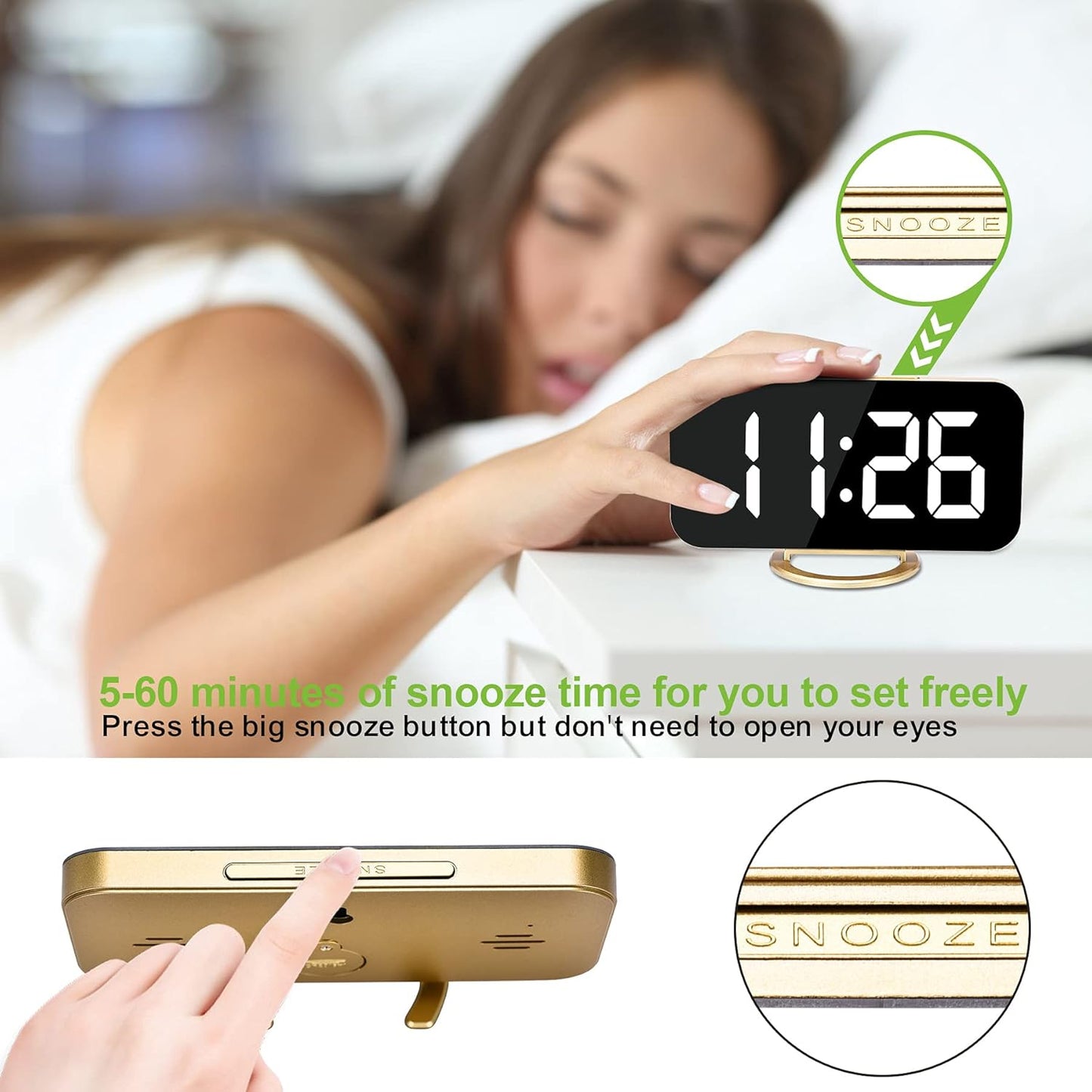 SZELAM Digital Alarm Clock,Led and Mirror Desk Clock Large Display