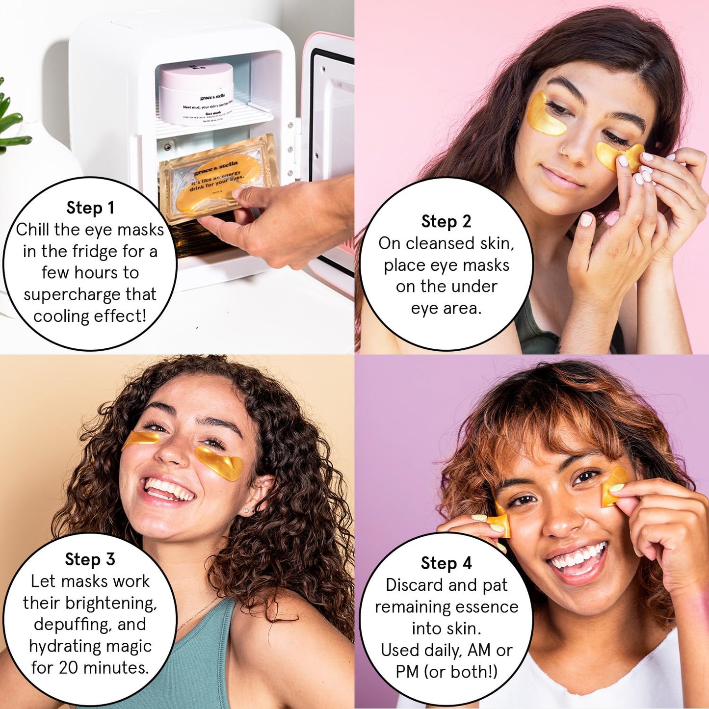 Grace & Stella Award Winning under Eye Mask - Reduce Dark Circles, Puffy Eyes, Undereye Bags, Wrinkles - Gel under Eye Patches - Gifts for Women under 10 Dollars - Vegan Cruelty-Free (Pink, 6 Pairs)