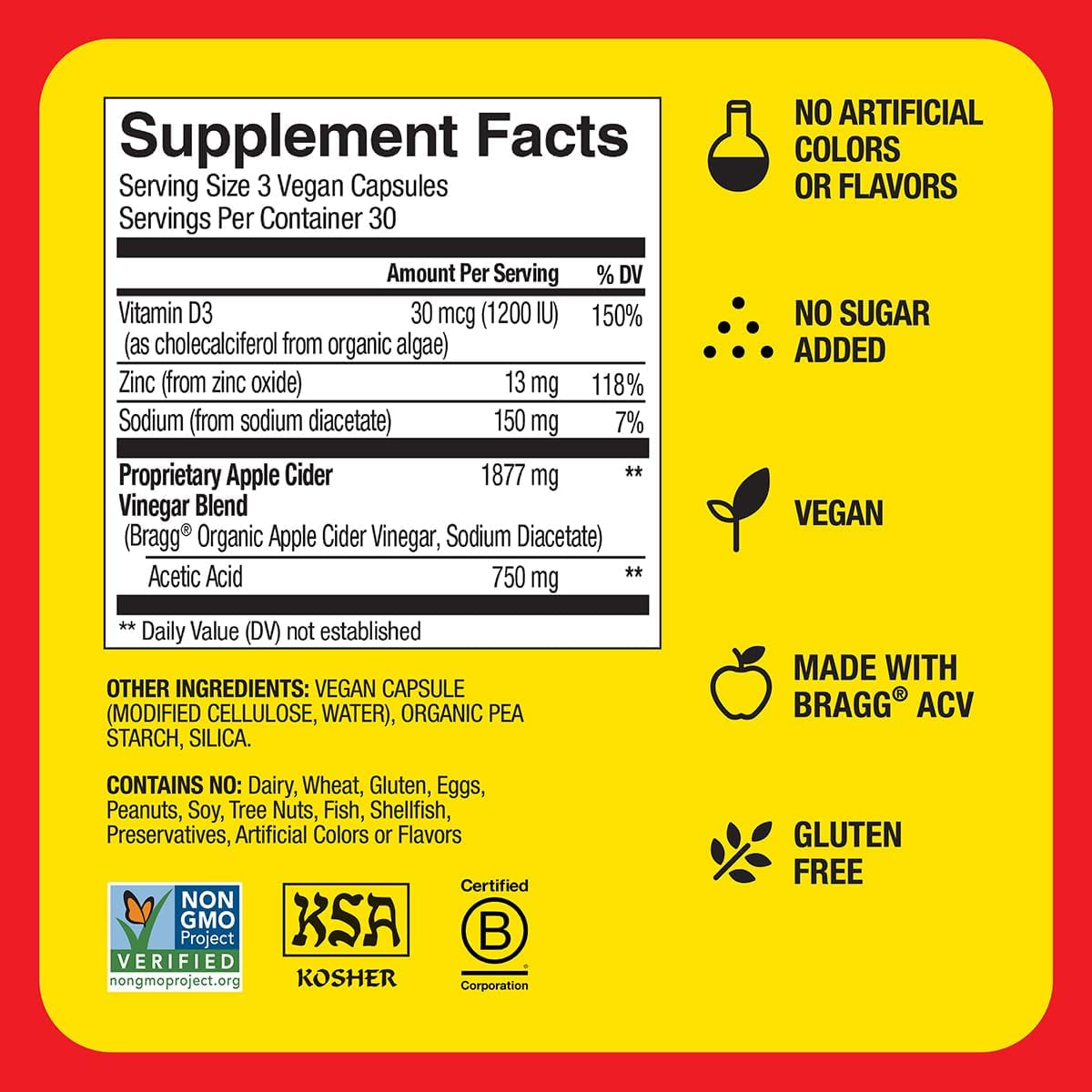 Apple Cider Vinegar Capsules with Vitamin D and Zinc - (3 Pack) 90 Capsules - Supports the Immune System