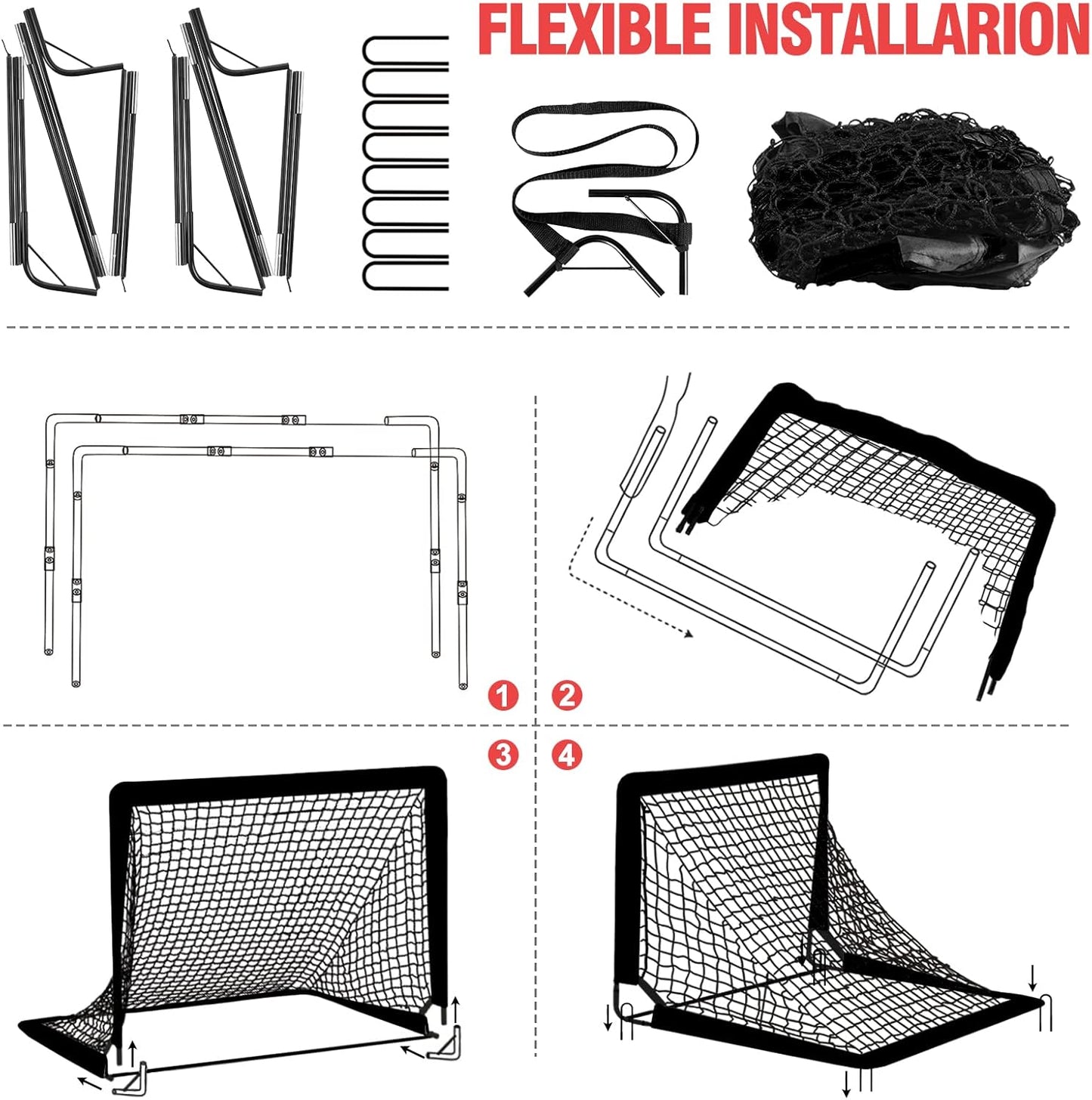Kids Soccer Goals for Backyard Set - 2 of 4' X 3' Portable Soccer Goal Training Equipment, Pop up Toddler Soccer Net with Soccer Ball, Stocking Stuffers for Kids Youth Outdoor Games, Sports Play Gifts