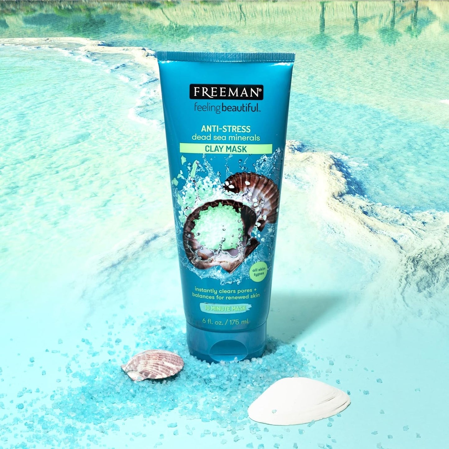 Freeman Anti-Stress Clay Mask, Dead Sea Mineral Face Mask, Lavender & Sea Salt Balance & Calm Skin, Unclog Pores, Facial Mask for All Skin Types, No Harsh Chemicals, 6 Fl. Oz./175 Ml Tube, 1 Count