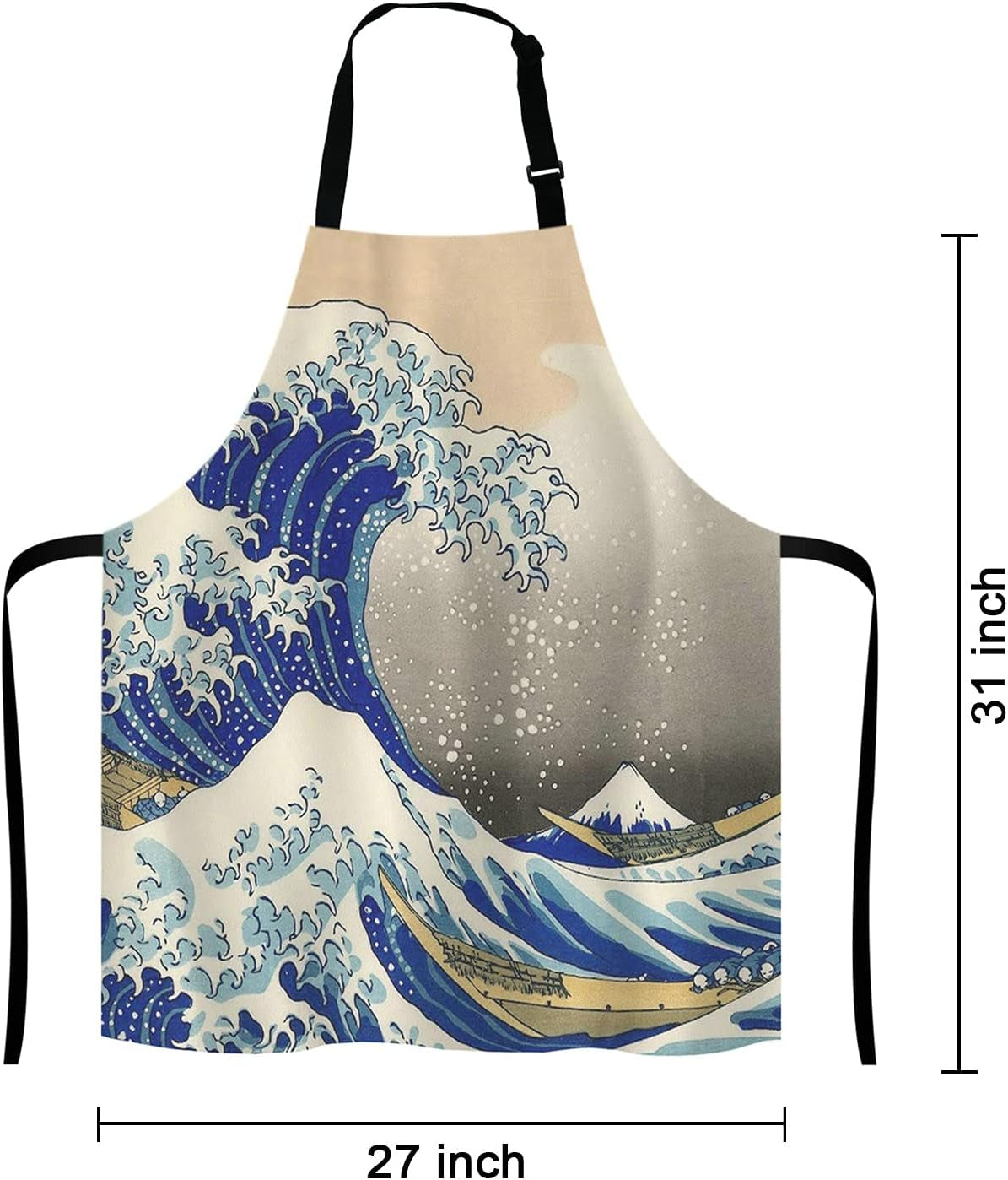 Hokusai The Great Wave Adjustable Bib Apron – Waterproof Polyester, One Size