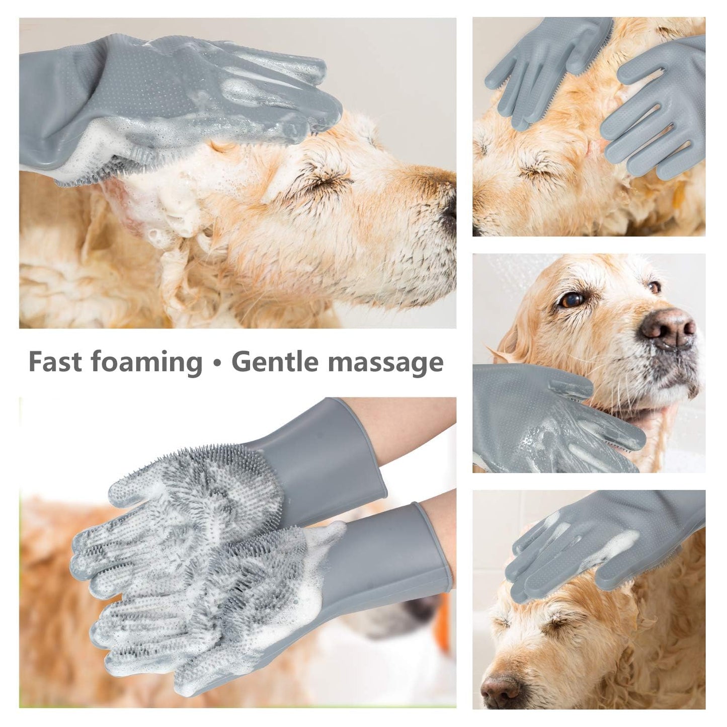Pet Grooming Gloves - Gentle Dog Bathing Shampoo Brush