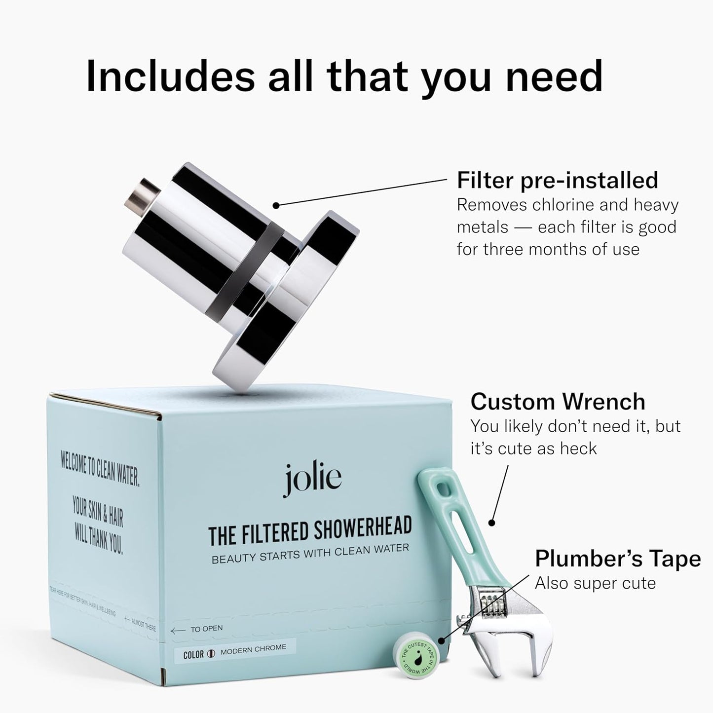 The Jolie Filtered SHOWERHEAD with Shower Water Filter System- High Pressure Showerhead, Hair and Skincare Accessory to Improve Beauty and Personal Care Routine (New Brushed Steel)