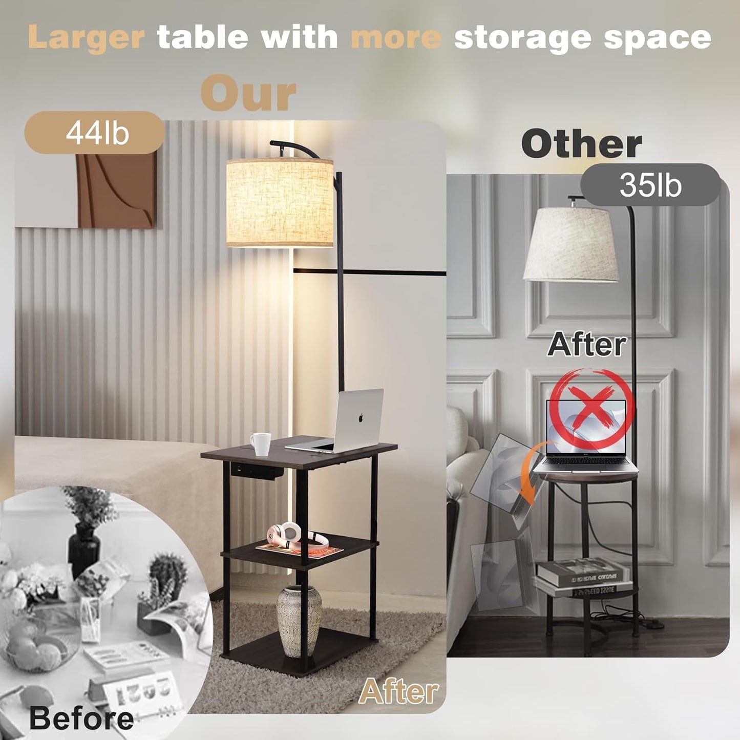 PESRAE Floor Lamp with Table, End Tables with Charging Station