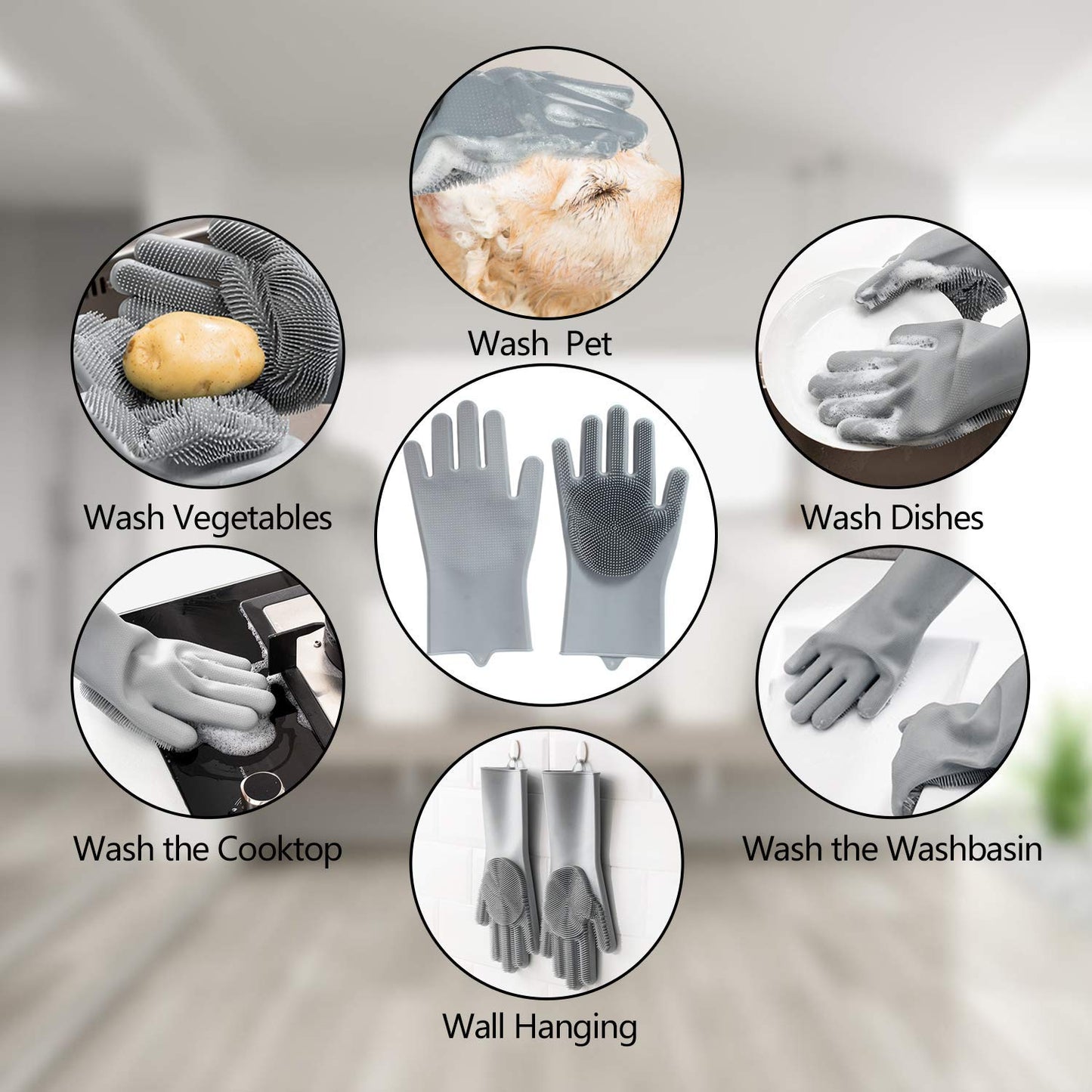 Pet Grooming Gloves - Gentle Dog Bathing Shampoo Brush