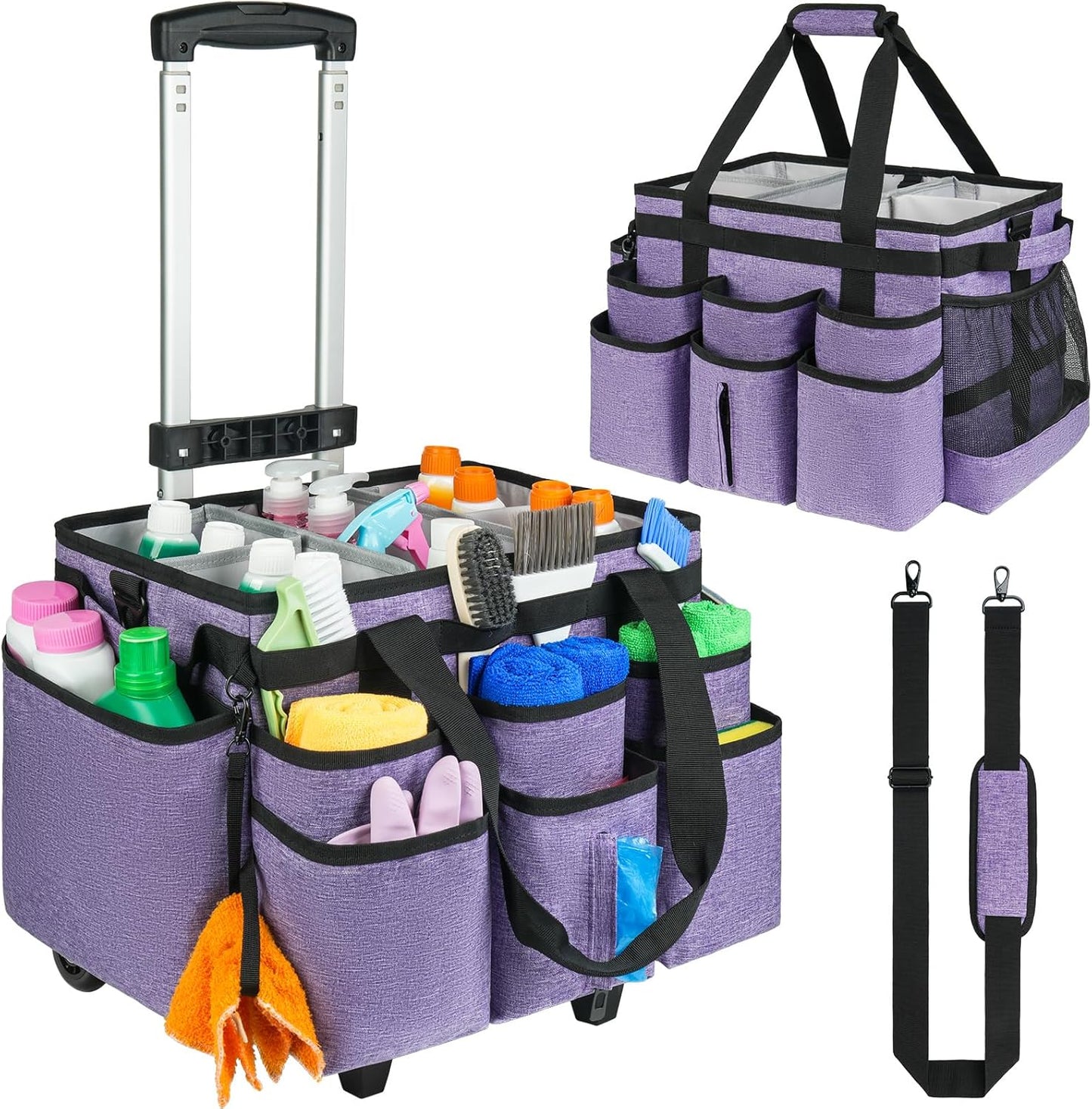 Large Rolling Cleaning Caddy Bag with Detachable Trolley