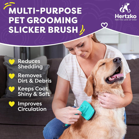 Hertzko Dog Brush for Shedding - Self Cleaning Slicker Brush for Dogs and Cats