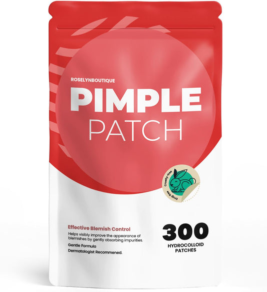 ROSELYNBOUTIQUE Pimple Patches for Face 300 Counts 4 Sizes Hydrocolloid Acne Patches with Tea Tree Oil,Zits Blemishes Pore Strips - Vegan Facial Skin Care Products Cruelty-Free