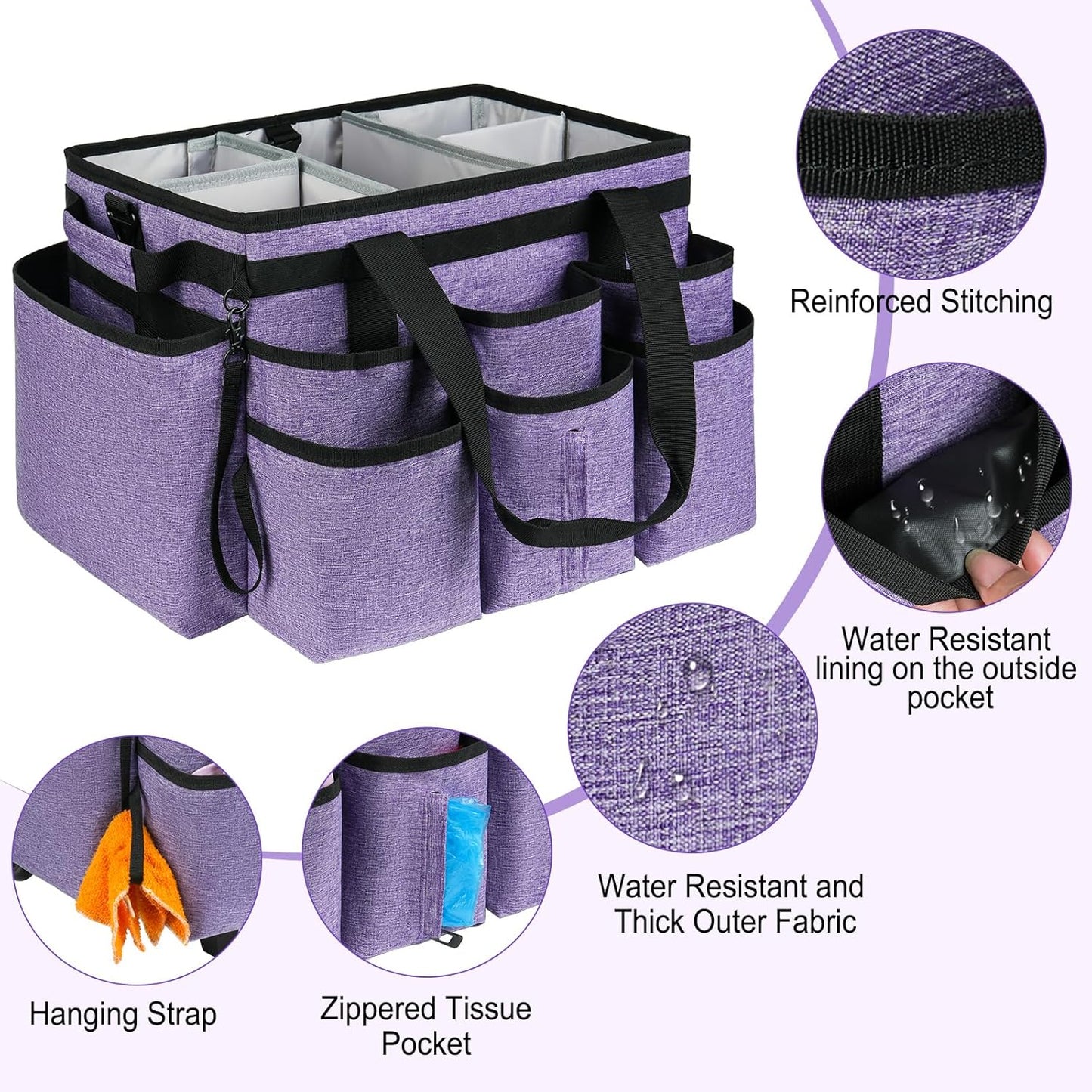 Large Rolling Cleaning Caddy Bag with Detachable Trolley