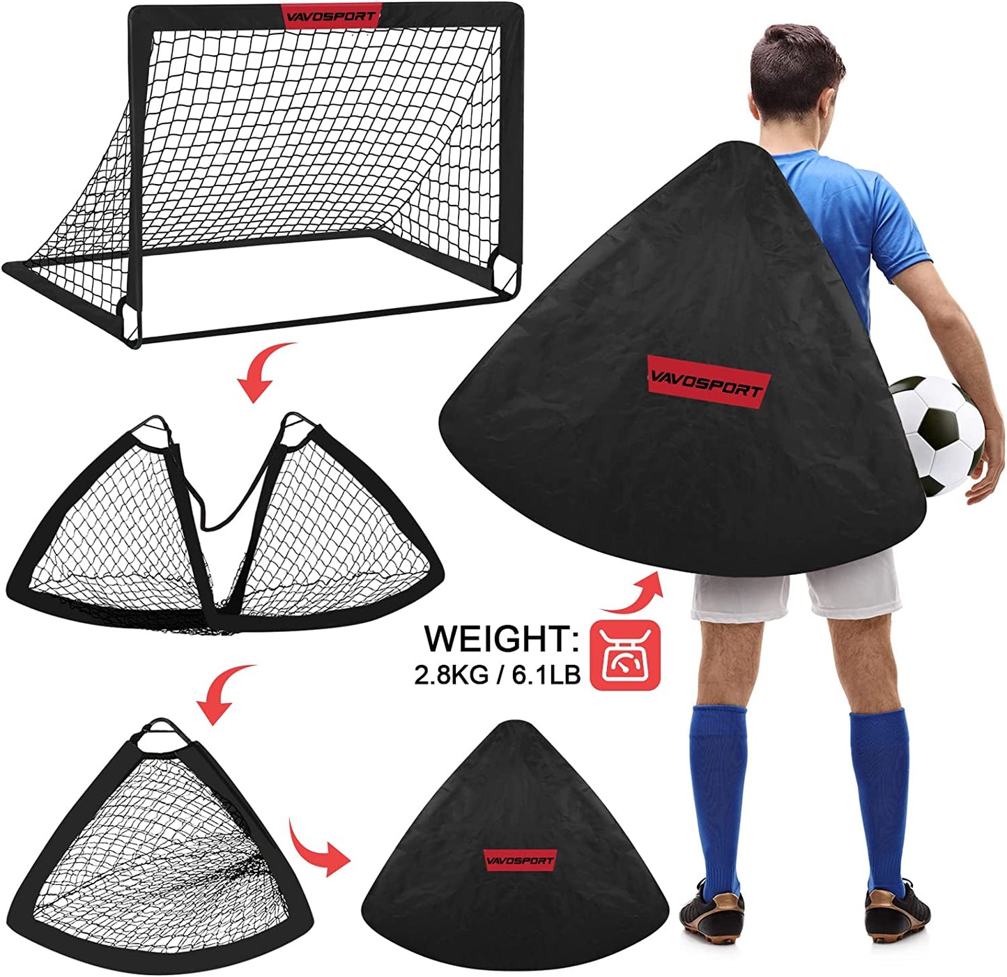 Kids Soccer Goals for Backyard Set - 2 of 4' X 3' Portable Soccer Goal Training Equipment, Pop up Toddler Soccer Net with Soccer Ball, Stocking Stuffers for Kids Youth Outdoor Games, Sports Play Gifts