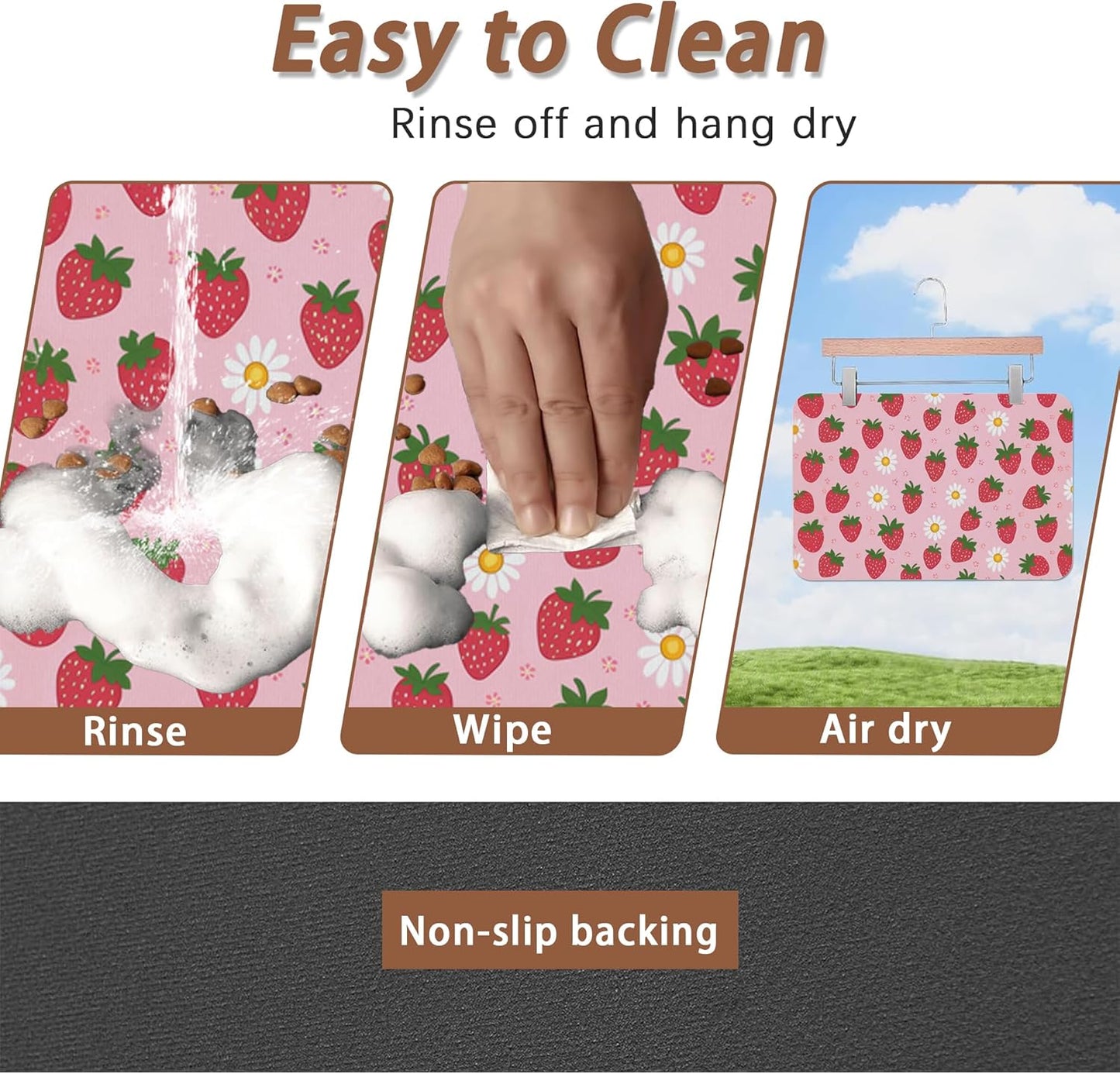 Cute Strawberry Flower Dog Cat Food Mat