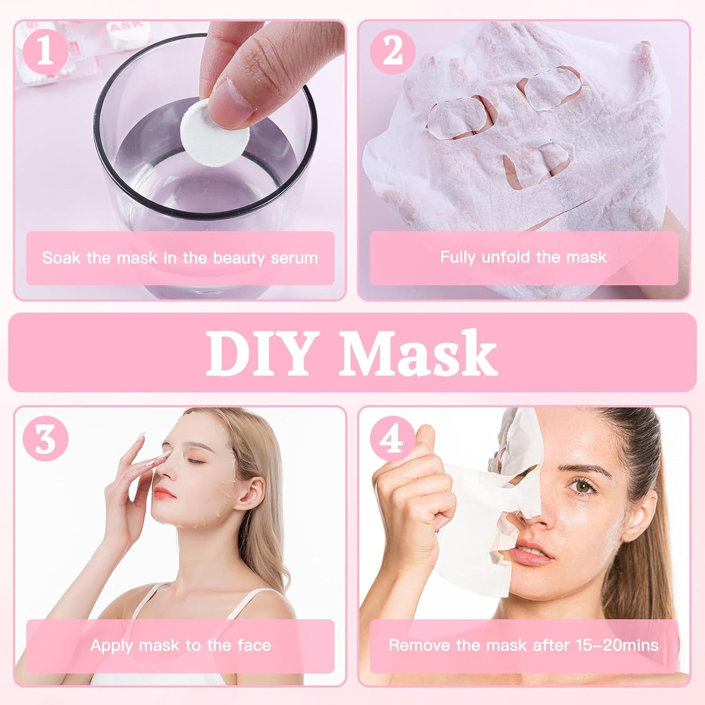 100PCS Compressed Cotton Facial Mask Sheets, Disposable DIY Mask Paper Beauty Tool for Skin Care, Cotton Masks for Home, Travel