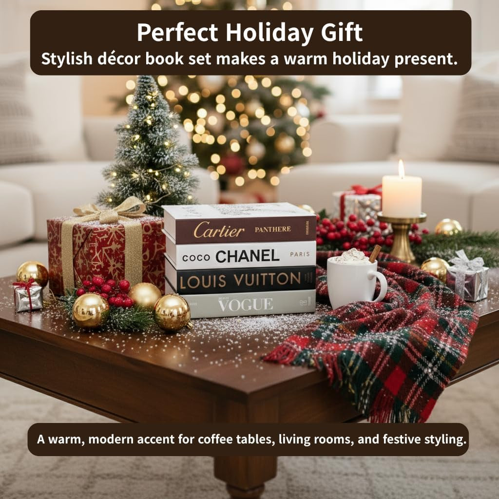 LUXE LARGE | 4 PCS Faux Decorative Books for Home Decor | Not Real Books | Coffee Table Decor, Shelf Styling & Modern Aesthetic Accent Pieces for Living Room, Office, Entryway, or Bookshelf Display