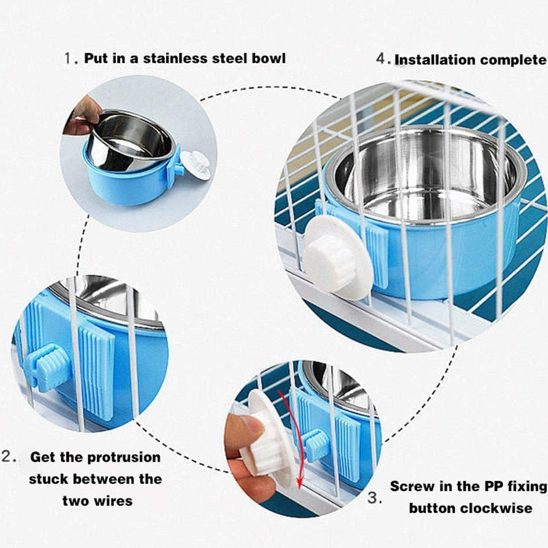 Hamiledyi 2-Pack Hanging Dog Bowls with Removable Stainless Steel Feeder