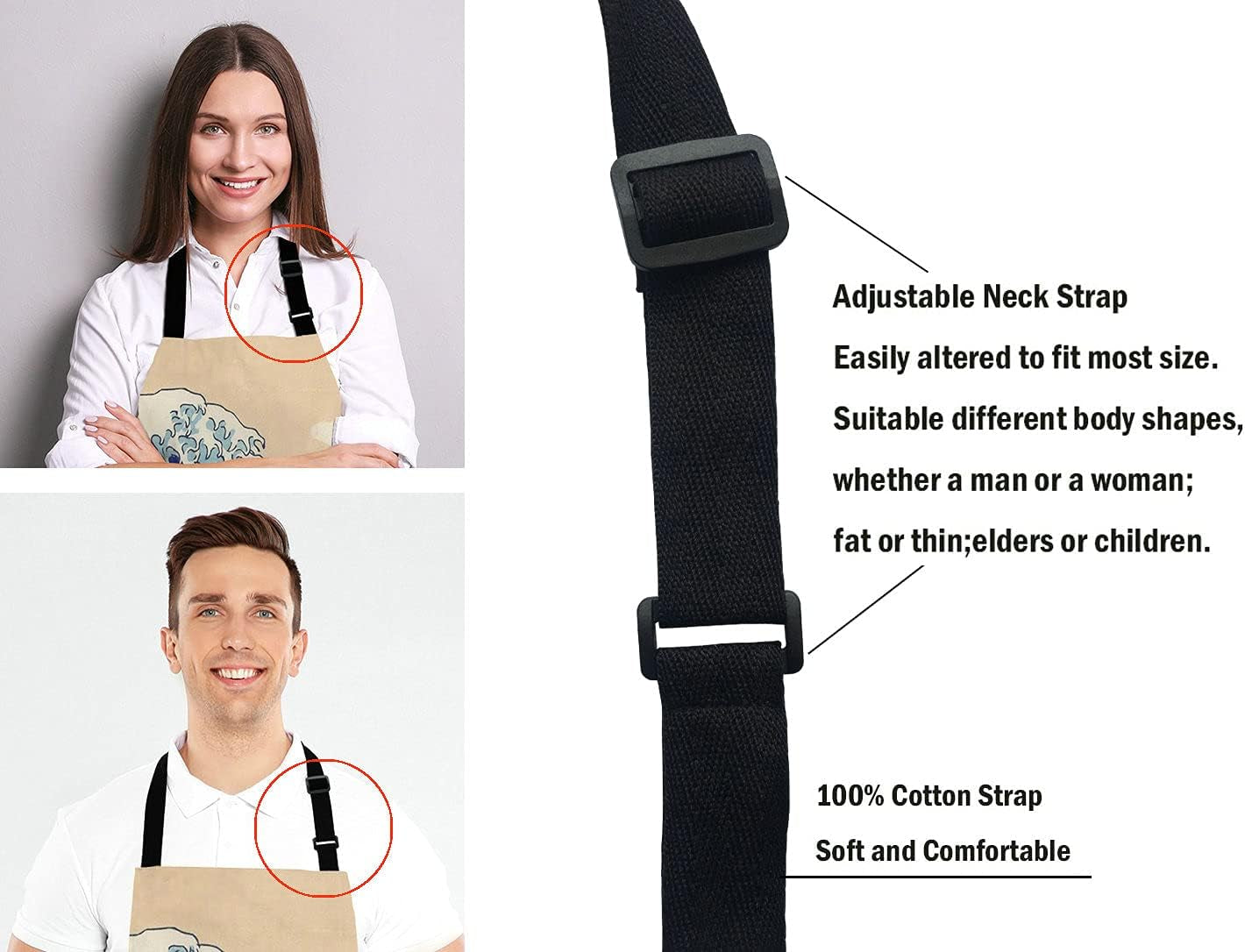 Hokusai The Great Wave Adjustable Bib Apron – Waterproof Polyester, One Size